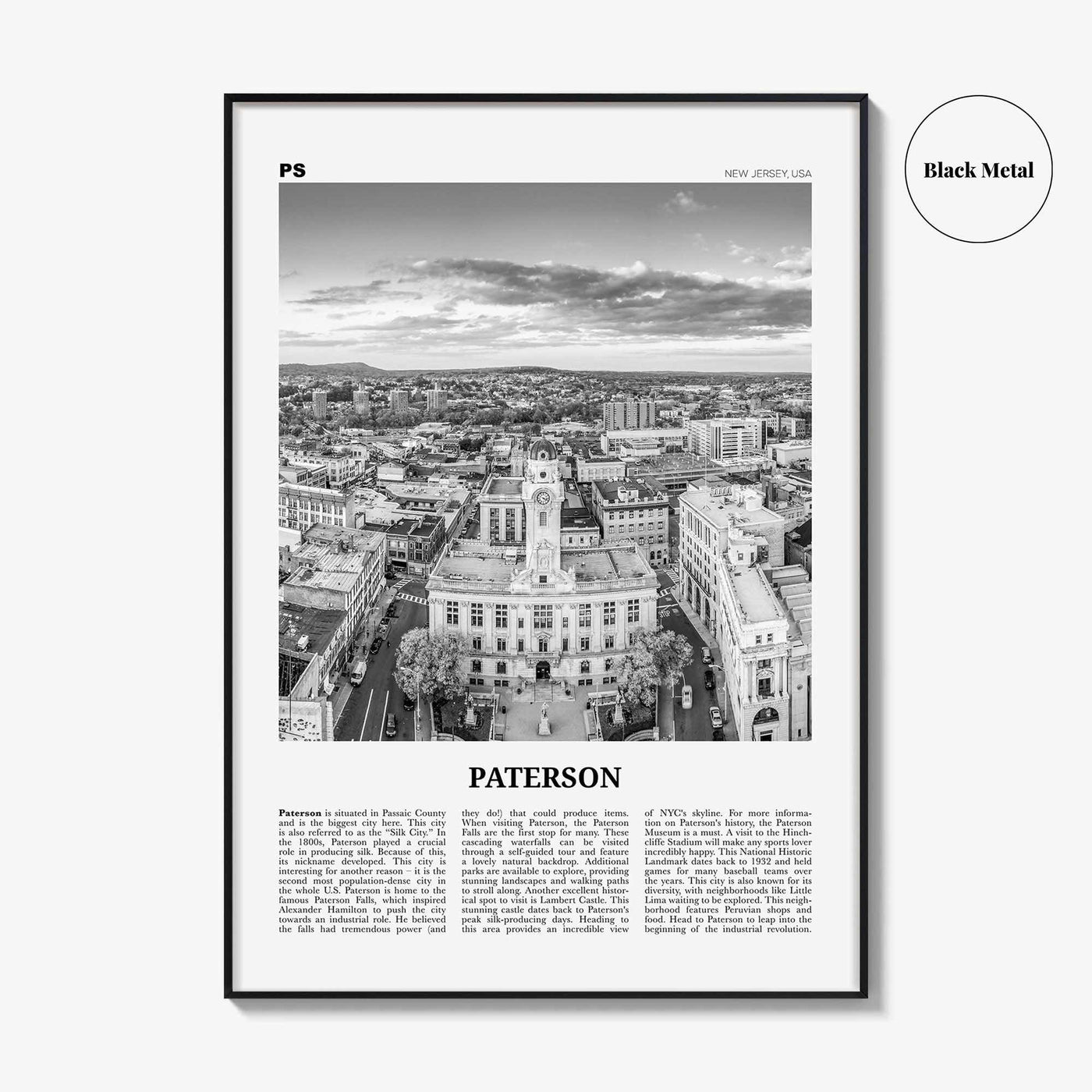Paterson Print Black and White, Paterson Wall Art, Paterson Poster, Paterson Photo, Paterson Wall Décor, Paterson Map, New Jersey, USA