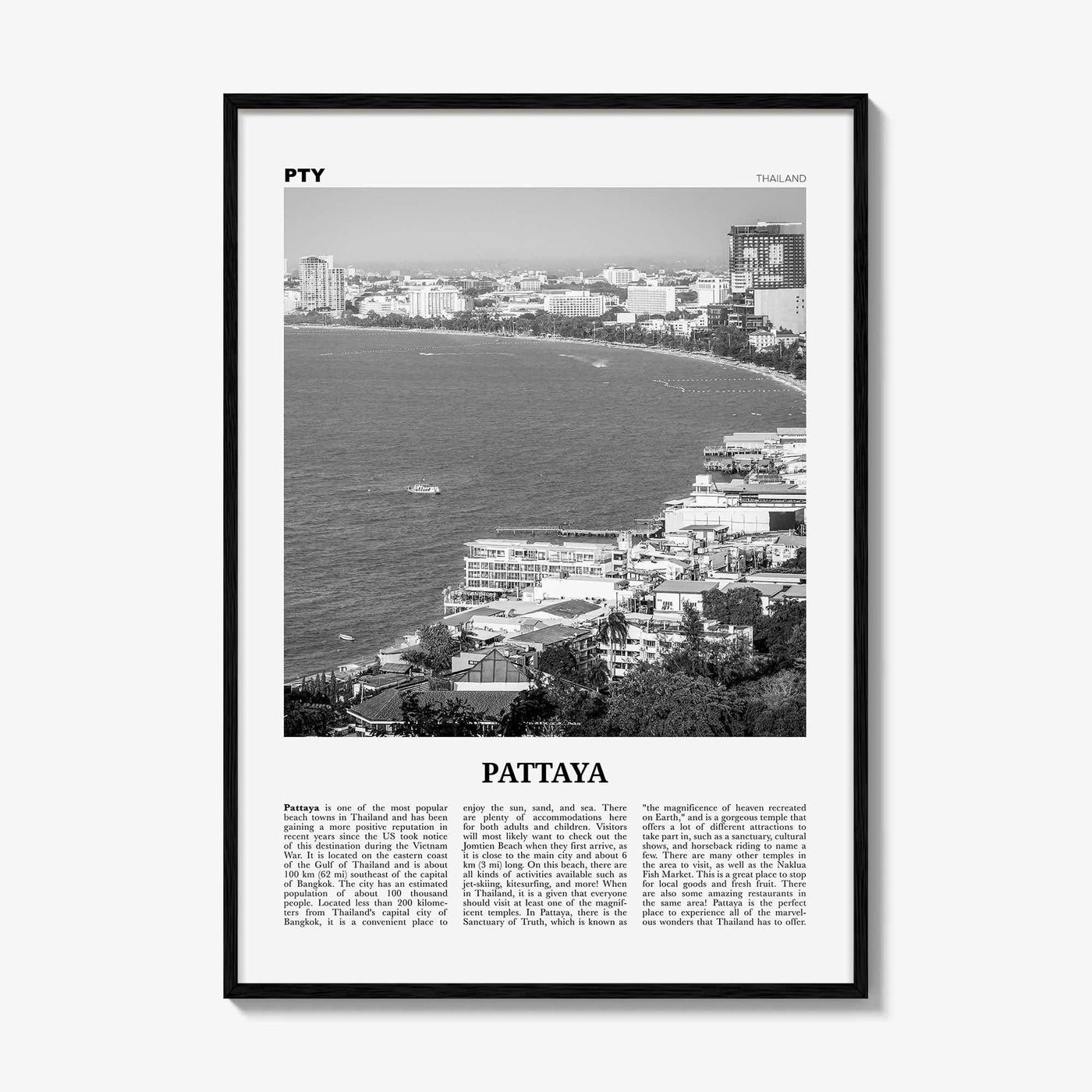 Pattaya Print Black and White, Pattaya Wall Art, Pattaya Poster, Pattaya Photo, Pattaya Wall Décor, Thailand, Chonburi, Bang Lamung