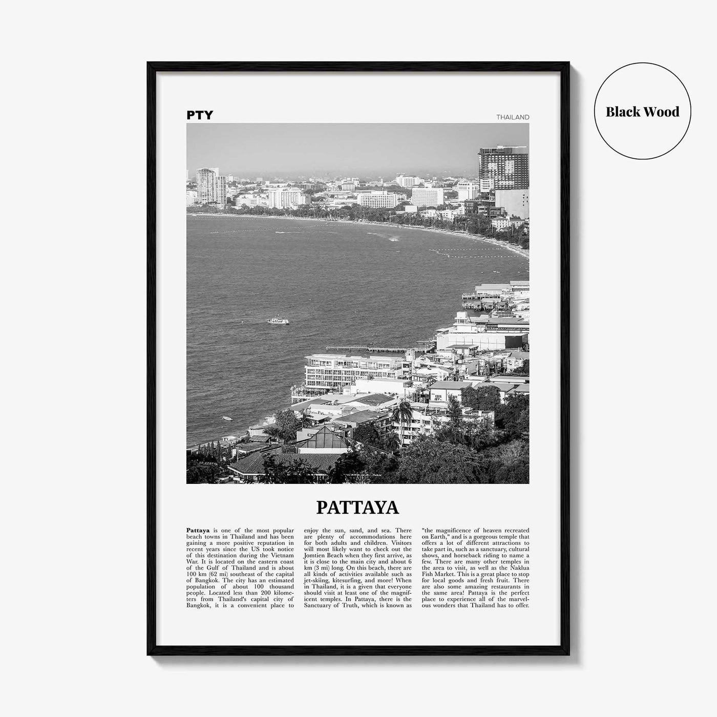 Pattaya Print Black and White, Pattaya Wall Art, Pattaya Poster, Pattaya Photo, Pattaya Wall Décor, Thailand, Chonburi, Bang Lamung