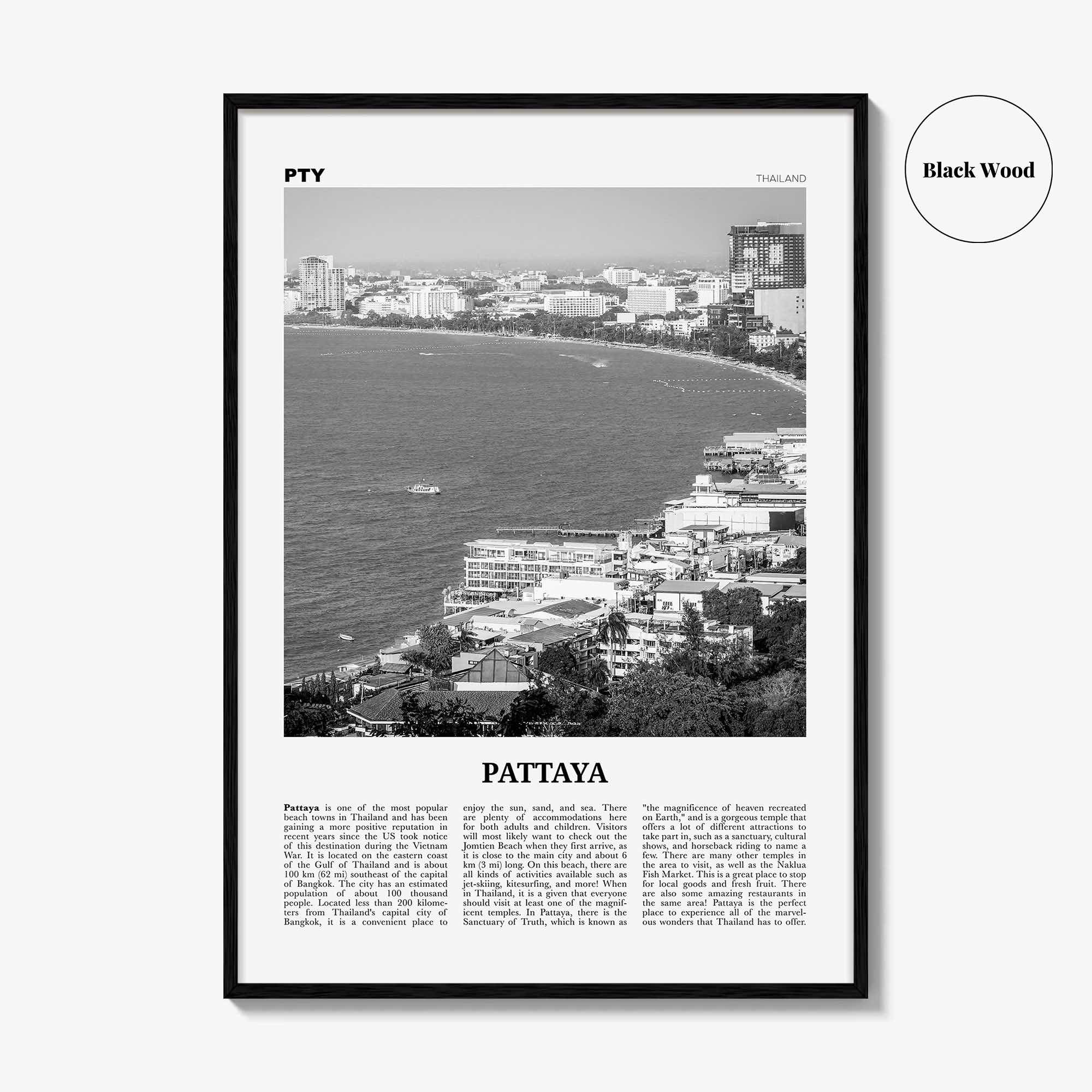 Pattaya Print Black and White, Pattaya Wall Art, Pattaya Poster, Pattaya Photo, Pattaya Wall Décor, Thailand, Chonburi, Bang Lamung