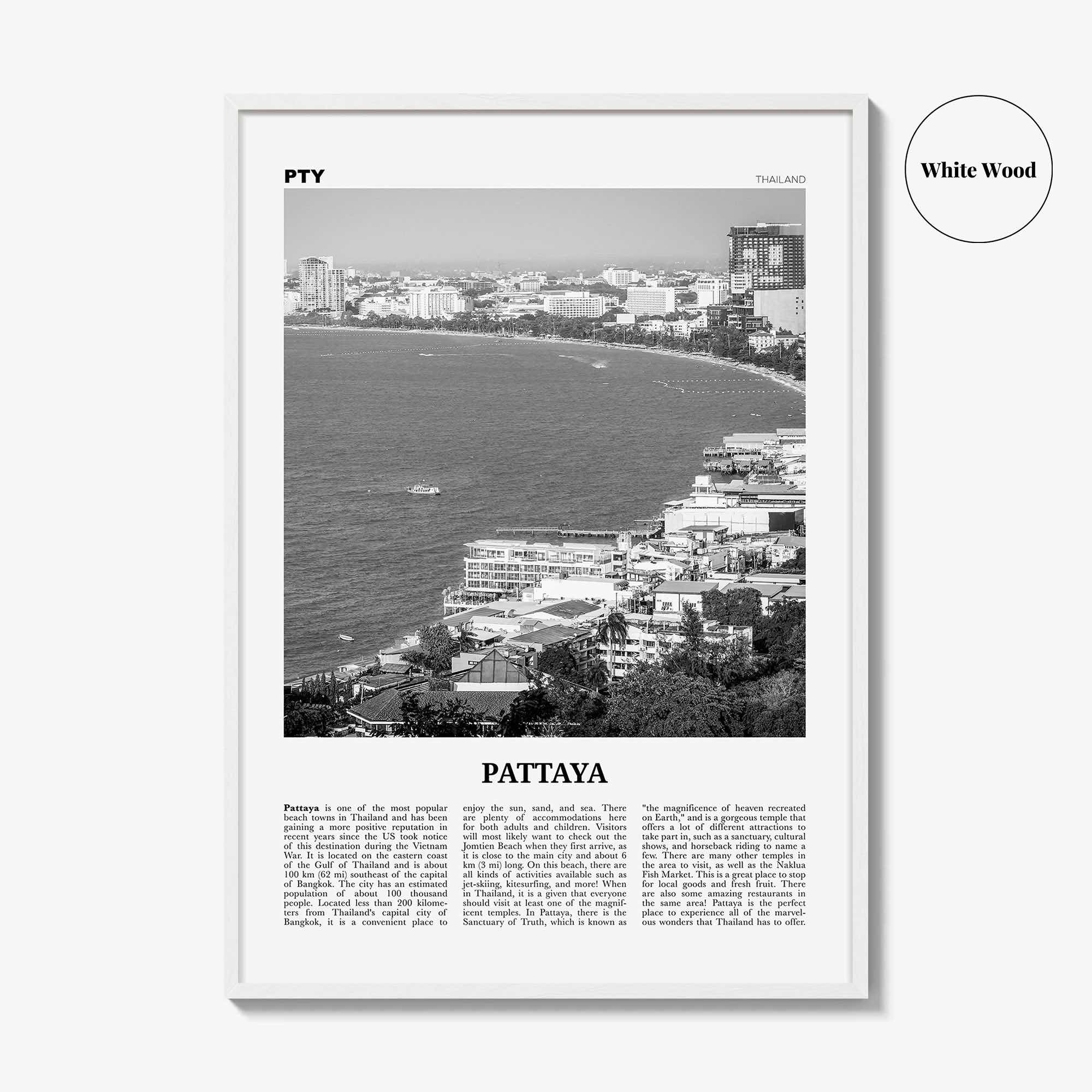 Pattaya Print Black and White, Pattaya Wall Art, Pattaya Poster, Pattaya Photo, Pattaya Wall Décor, Thailand, Chonburi, Bang Lamung