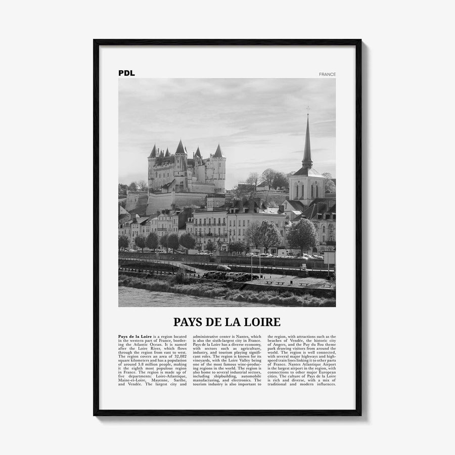 Pays de la Loire Print Black and White, Pays de la Loire Art, Pays de la Loire Poster, Pays de la Loire Photo, Pays de la Loire Décor, Map