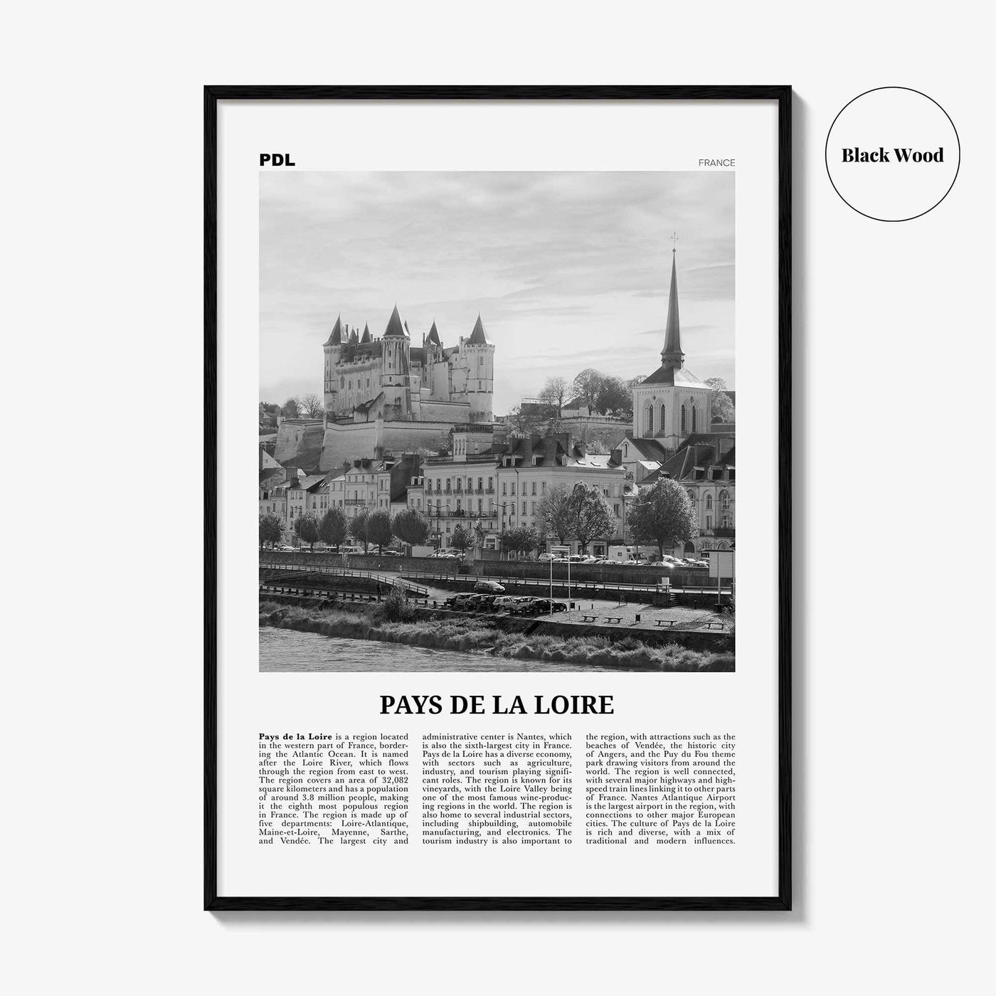 Pays de la Loire Print Black and White, Pays de la Loire Art, Pays de la Loire Poster, Pays de la Loire Photo, Pays de la Loire Décor, Map