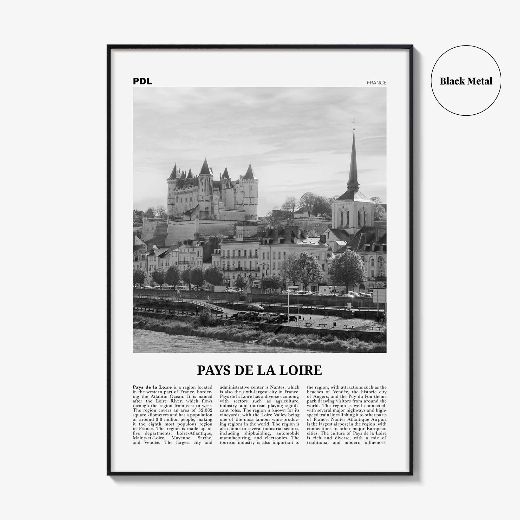 Pays de la Loire Print Black and White, Pays de la Loire Art, Pays de la Loire Poster, Pays de la Loire Photo, Pays de la Loire Décor, Map