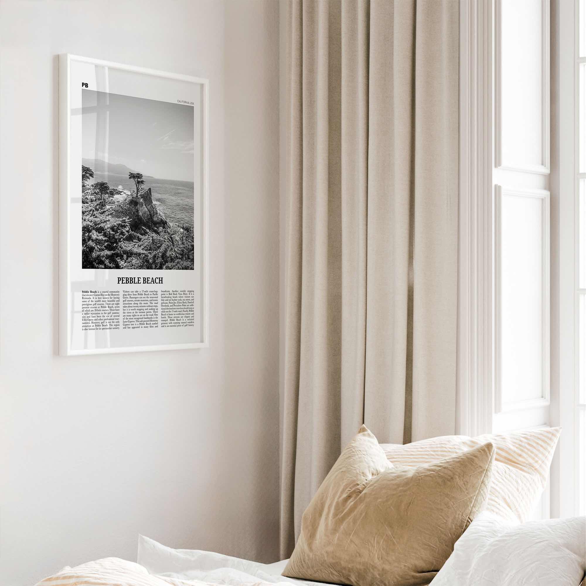 Pebble Beach Print Black and White, Pebble Beach Wall Art, Pebble Beach Poster, Pebble Beach Photo, Pebble Beach Map, California, USA