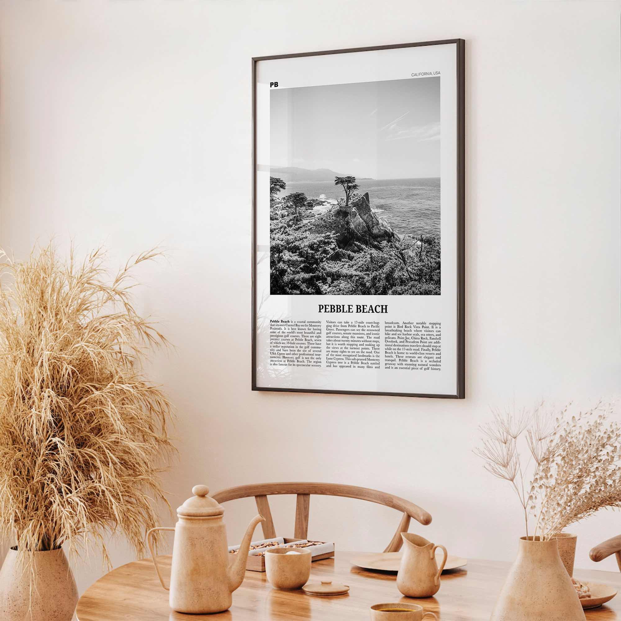 Pebble Beach Print Black and White, Pebble Beach Wall Art, Pebble Beach Poster, Pebble Beach Photo, Pebble Beach Map, California, USA