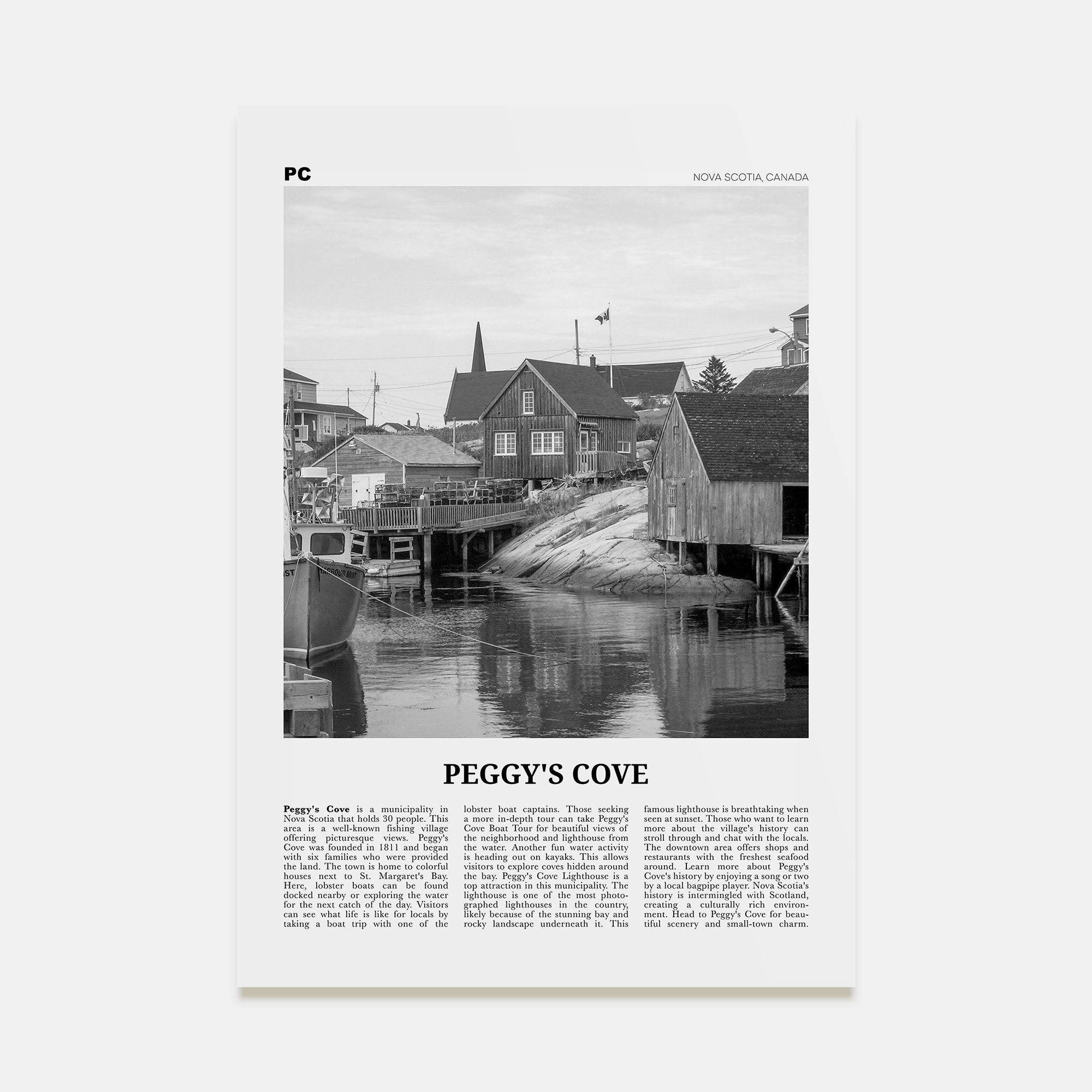 Peggy's Cove Travel B&W Poster