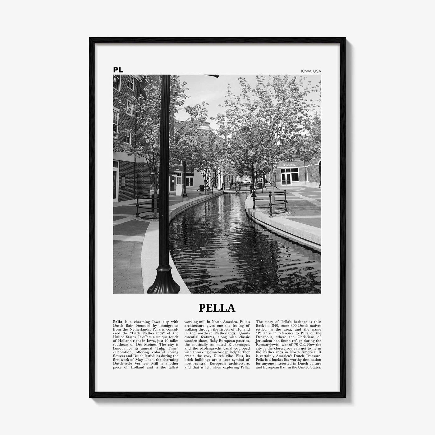 Pella Print Black and White Iowa, Pella Wall Art, Pella Poster, Pella Photo, Pella Wall Décor, Pella Map, Iowa, USA