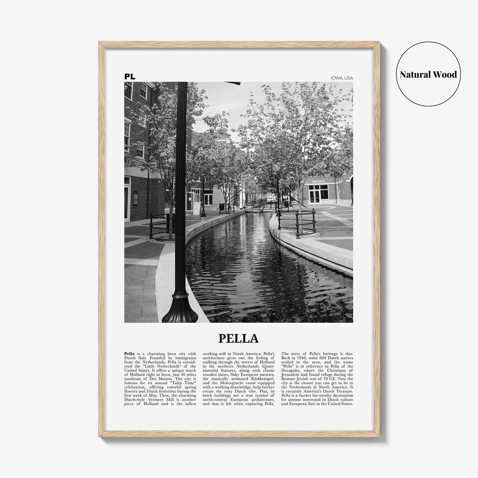 Pella Print Black and White Iowa, Pella Wall Art, Pella Poster, Pella Photo, Pella Wall Décor, Pella Map, Iowa, USA