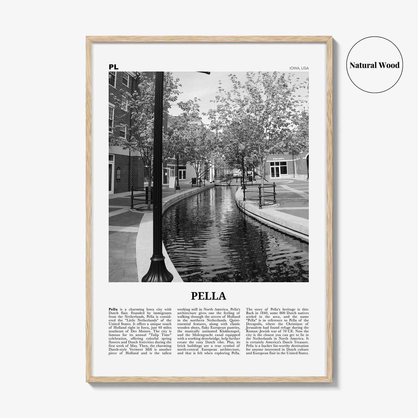 Pella Print Black and White Iowa, Pella Wall Art, Pella Poster, Pella Photo, Pella Wall Décor, Pella Map, Iowa, USA
