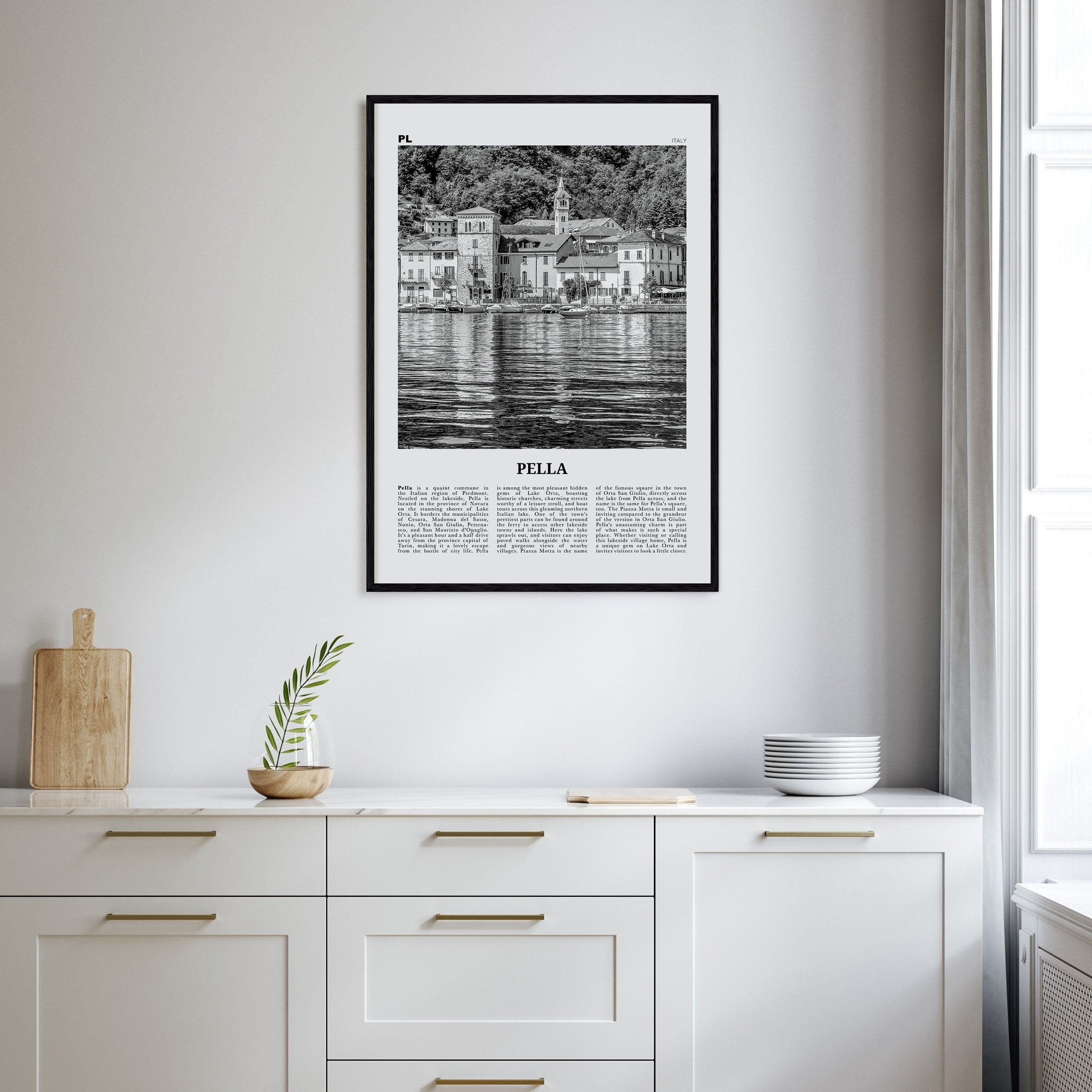 Pella, Italy Travel B&W Poster