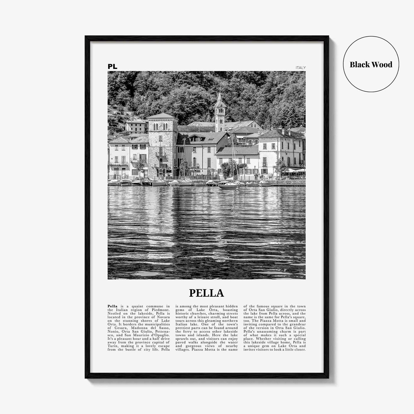 Pella Print Black and White Italy, Pella Wall Art, Pella Poster, Pella Photo, Pella Wall Décor, Pella Map, Italy