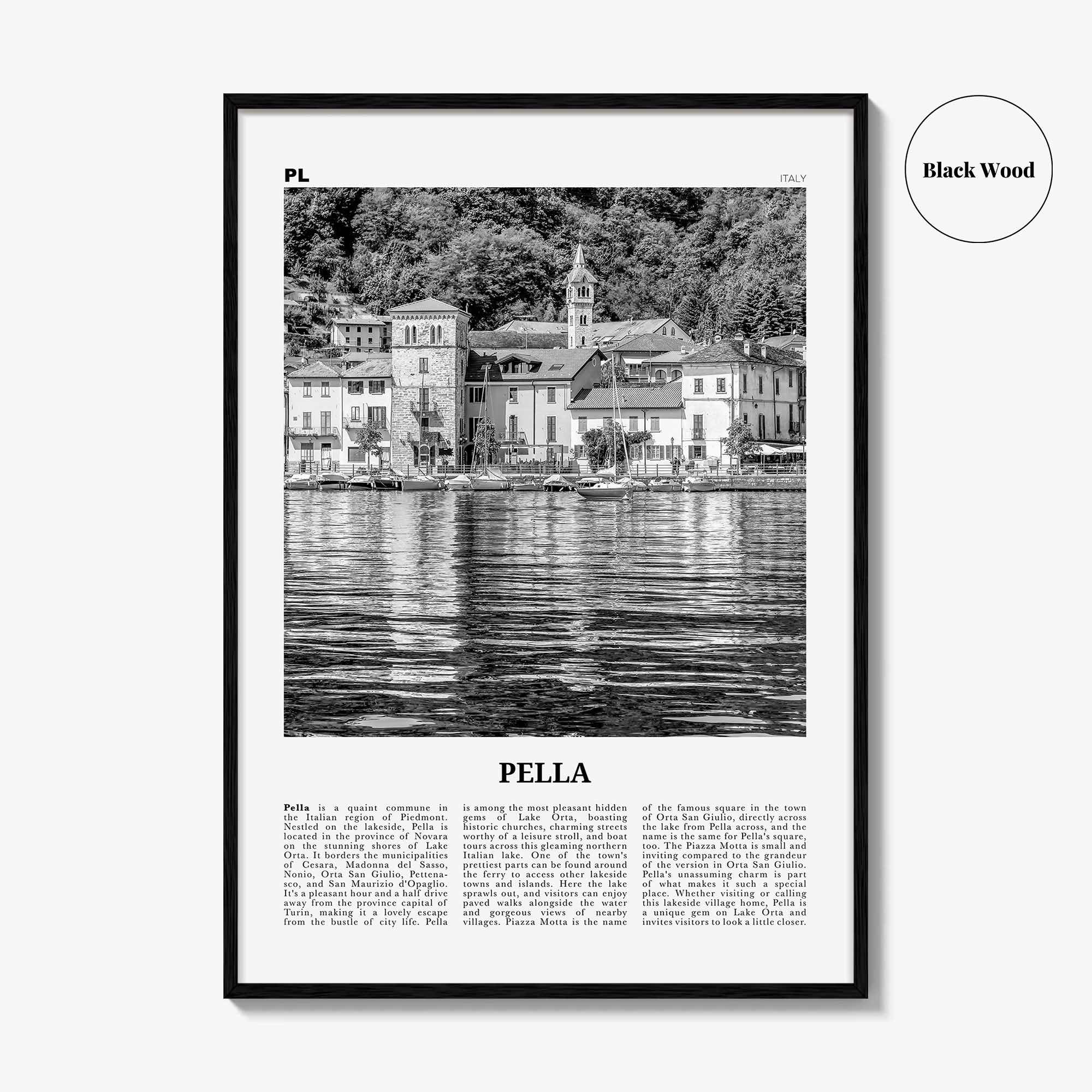 Pella Print Black and White Italy, Pella Wall Art, Pella Poster, Pella Photo, Pella Wall Décor, Pella Map, Italy