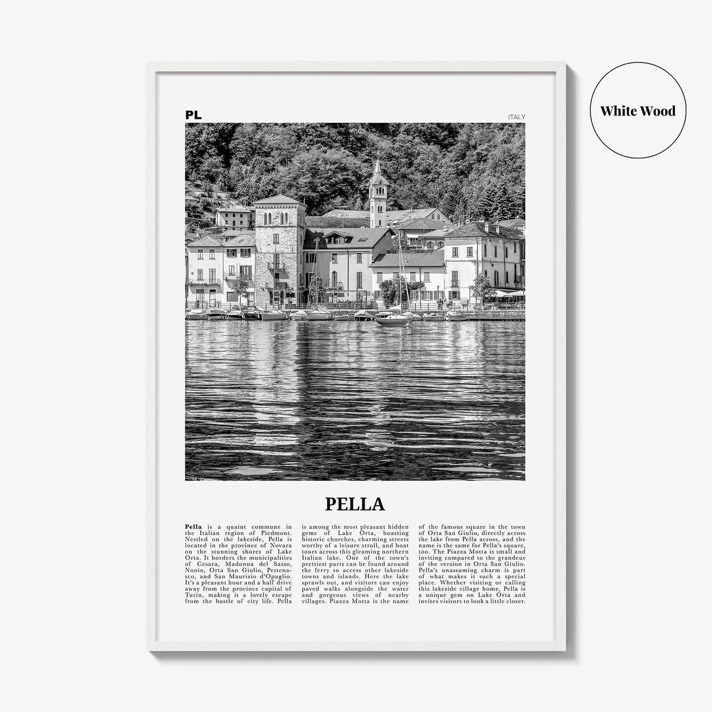 Pella Print Black and White Italy, Pella Wall Art, Pella Poster, Pella Photo, Pella Wall Décor, Pella Map, Italy
