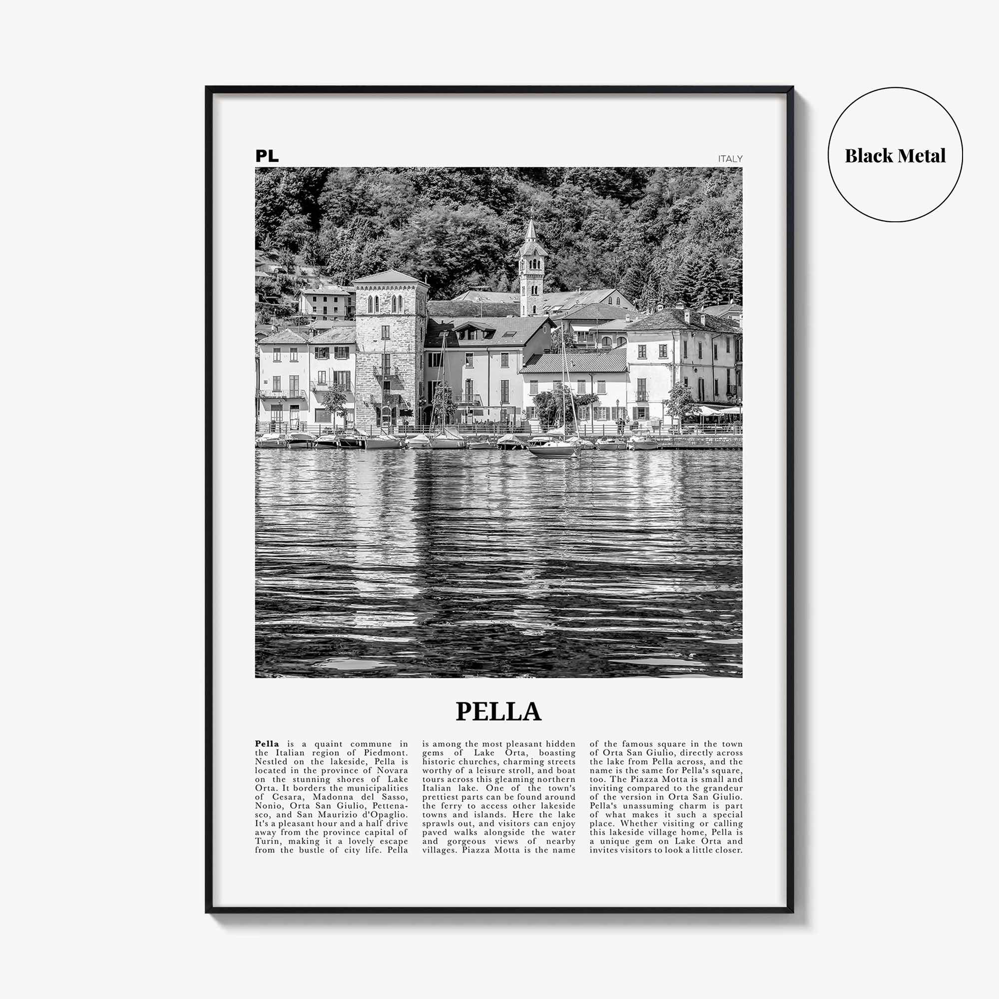 Pella Print Black and White Italy, Pella Wall Art, Pella Poster, Pella Photo, Pella Wall Décor, Pella Map, Italy