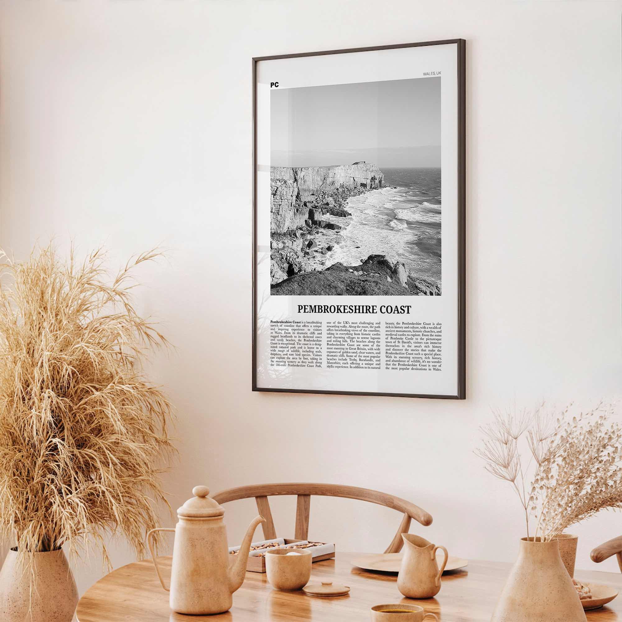 Pembrokeshire Coast Print Black and White, Pembrokeshire Coast Art, Pembrokeshire Coast Poster, Pembrokeshire Coast Photo, Wall Décor, Map