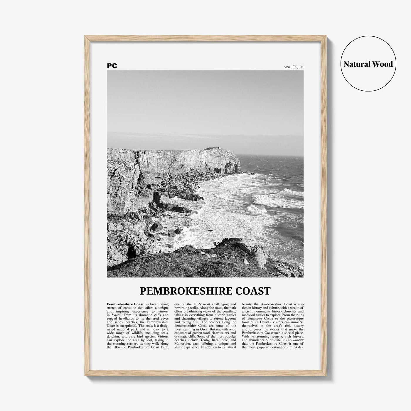 Pembrokeshire Coast Print Black and White, Pembrokeshire Coast Art, Pembrokeshire Coast Poster, Pembrokeshire Coast Photo, Wall Décor, Map