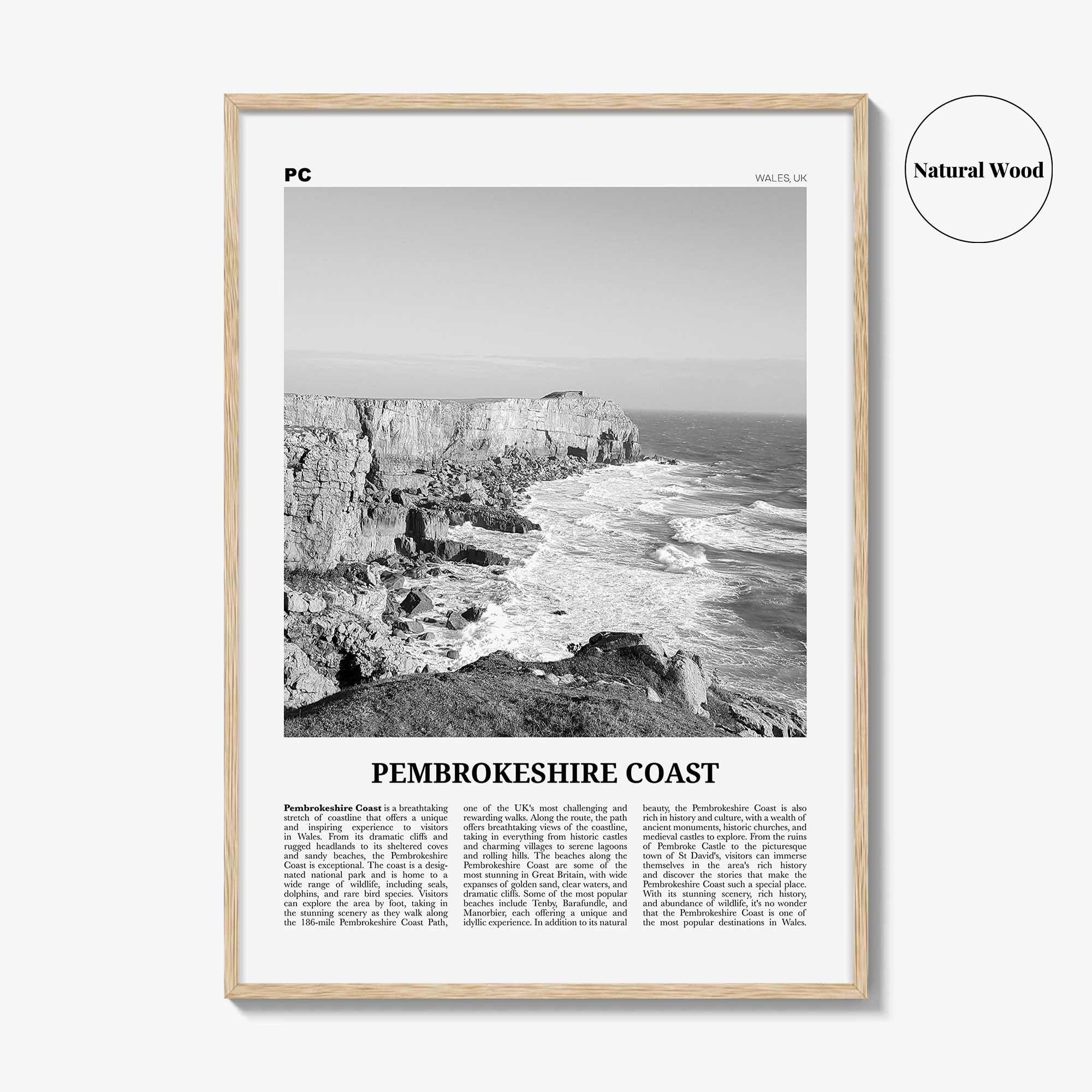 Pembrokeshire Coast Print Black and White, Pembrokeshire Coast Art, Pembrokeshire Coast Poster, Pembrokeshire Coast Photo, Wall Décor, Map