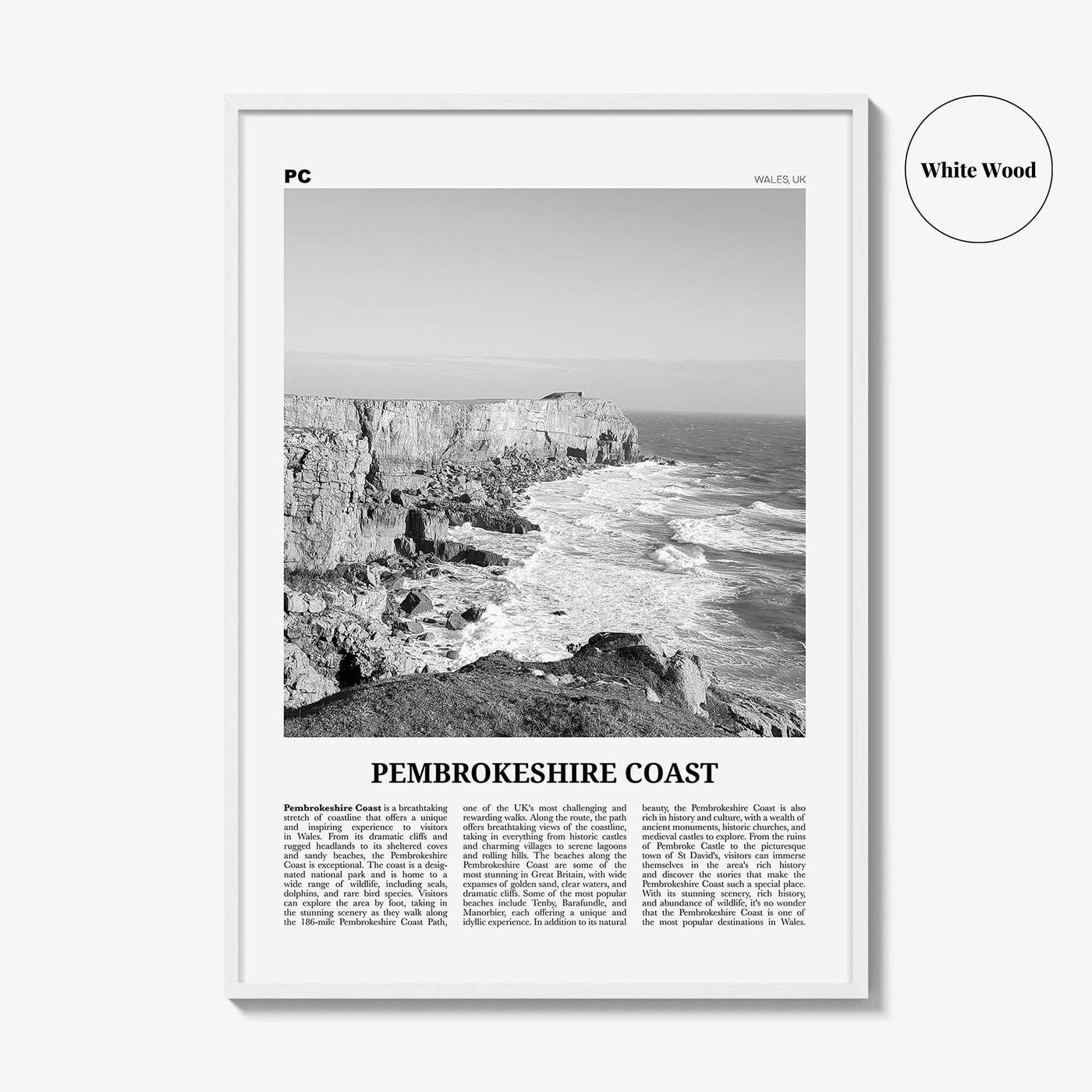 Pembrokeshire Coast Print Black and White, Pembrokeshire Coast Art, Pembrokeshire Coast Poster, Pembrokeshire Coast Photo, Wall Décor, Map