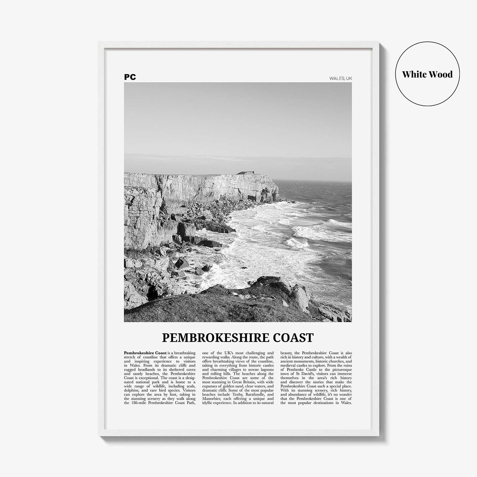 Pembrokeshire Coast Print Black and White, Pembrokeshire Coast Art, Pembrokeshire Coast Poster, Pembrokeshire Coast Photo, Wall Décor, Map