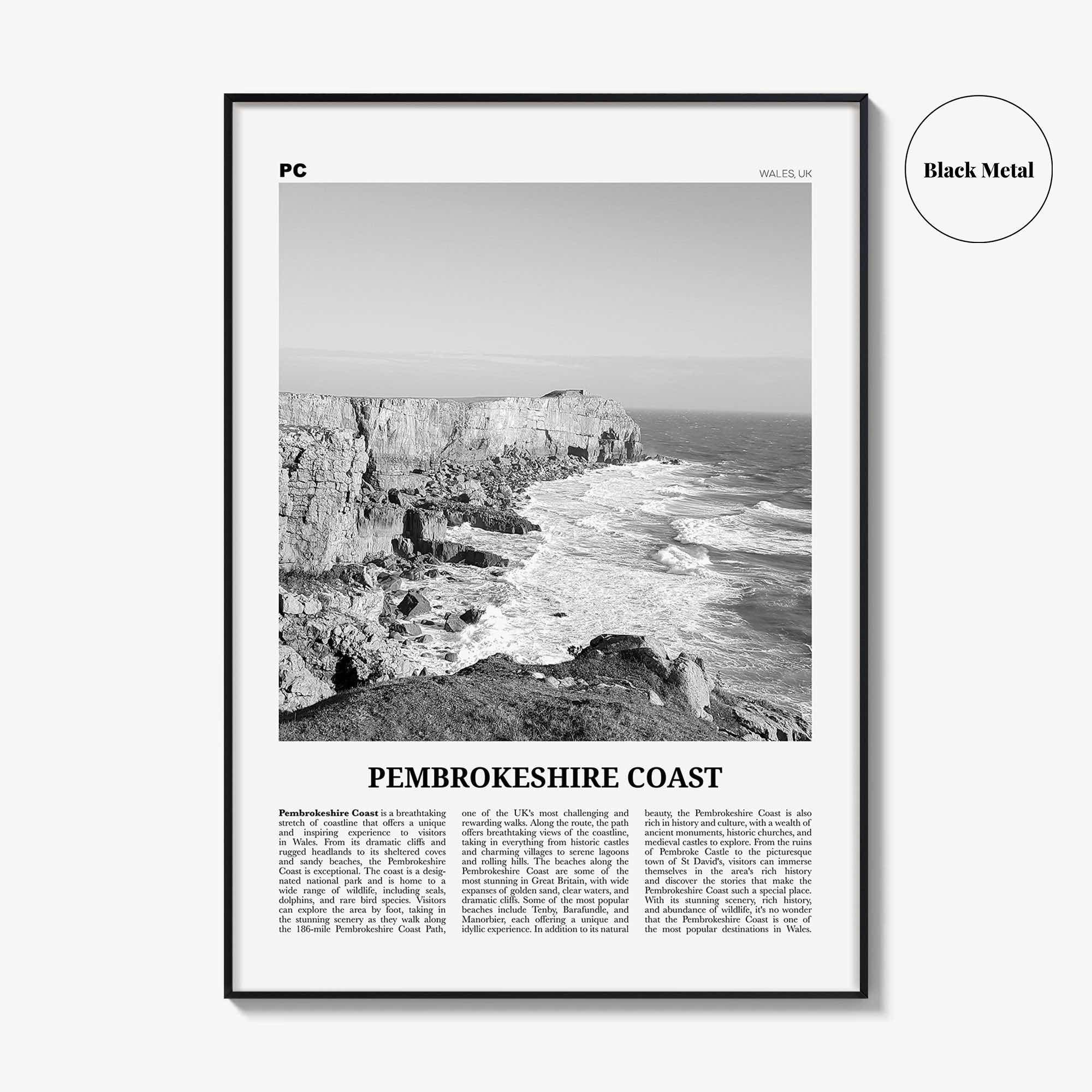 Pembrokeshire Coast Print Black and White, Pembrokeshire Coast Art, Pembrokeshire Coast Poster, Pembrokeshire Coast Photo, Wall Décor, Map