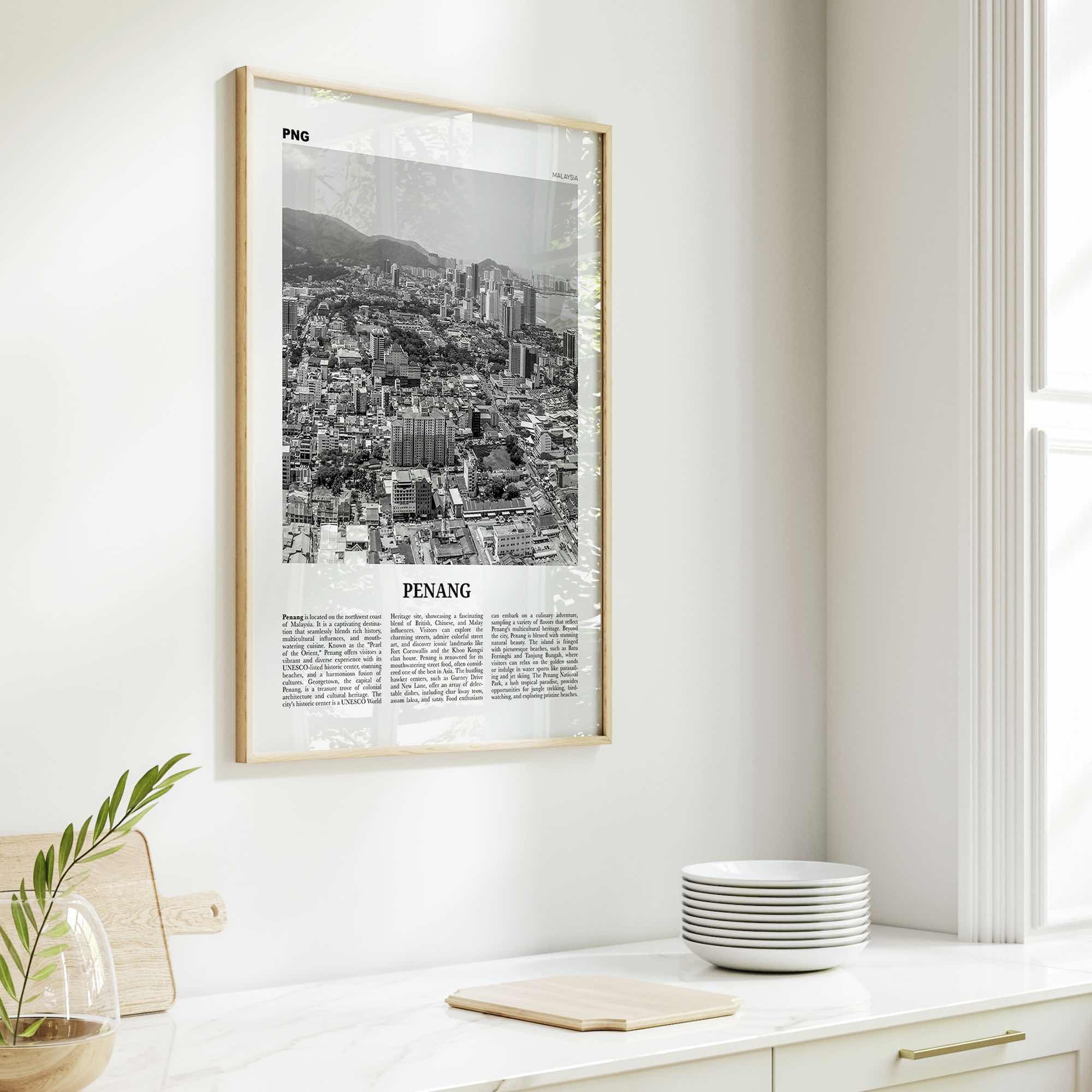 Penang Print Black and White, Penang Wall Art, Penang Poster, Penang Photo, Penang Wall Décor, Penang Map Poster