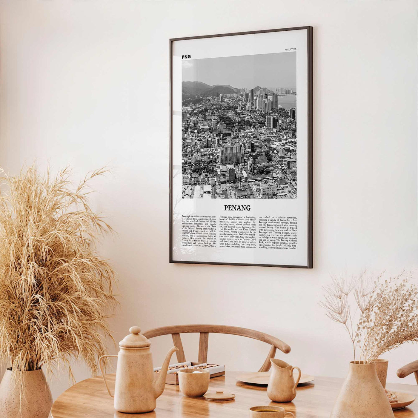 Penang Print Black and White, Penang Wall Art, Penang Poster, Penang Photo, Penang Wall Décor, Penang Map Poster