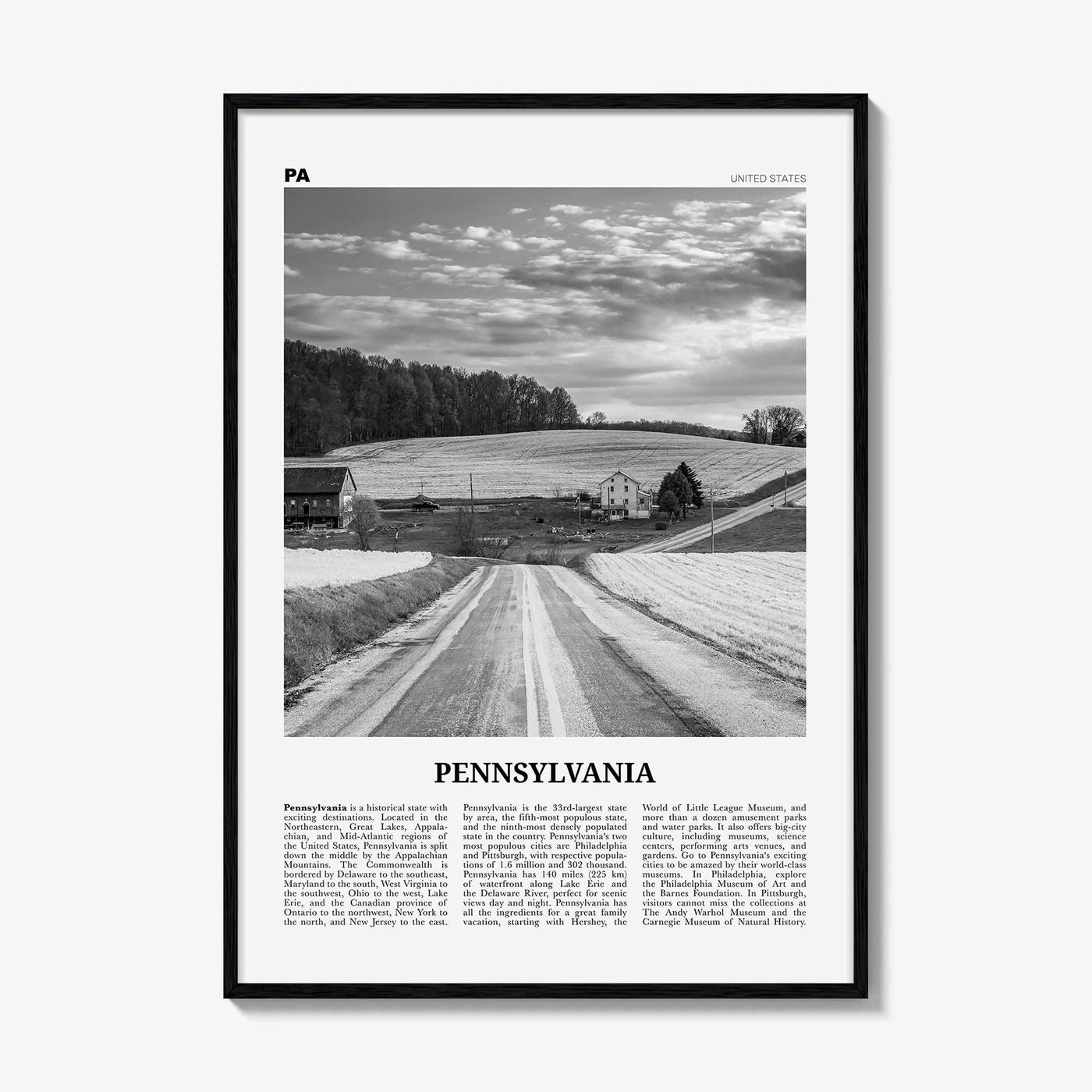 Pennsylvania Print Black and White No 1, Pennsylvania Art, Pennsylvania Poster, Pennsylvania Photo, Pennsylvania Décor, Pennsylvania Map