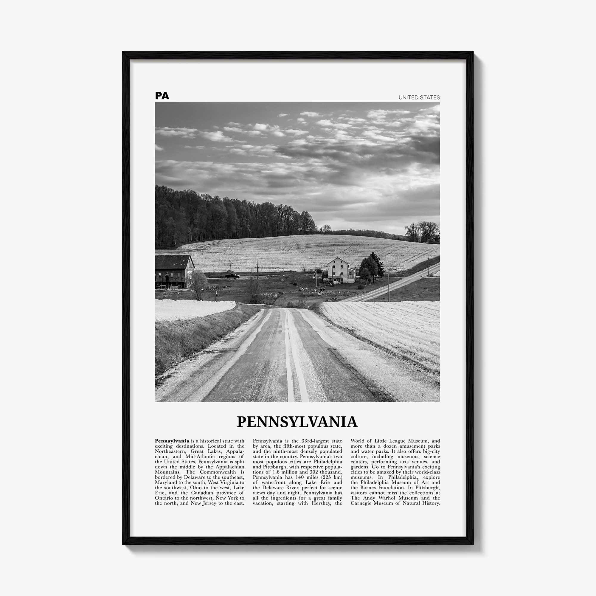 Pennsylvania Print Black and White No 1, Pennsylvania Art, Pennsylvania Poster, Pennsylvania Photo, Pennsylvania Décor, Pennsylvania Map