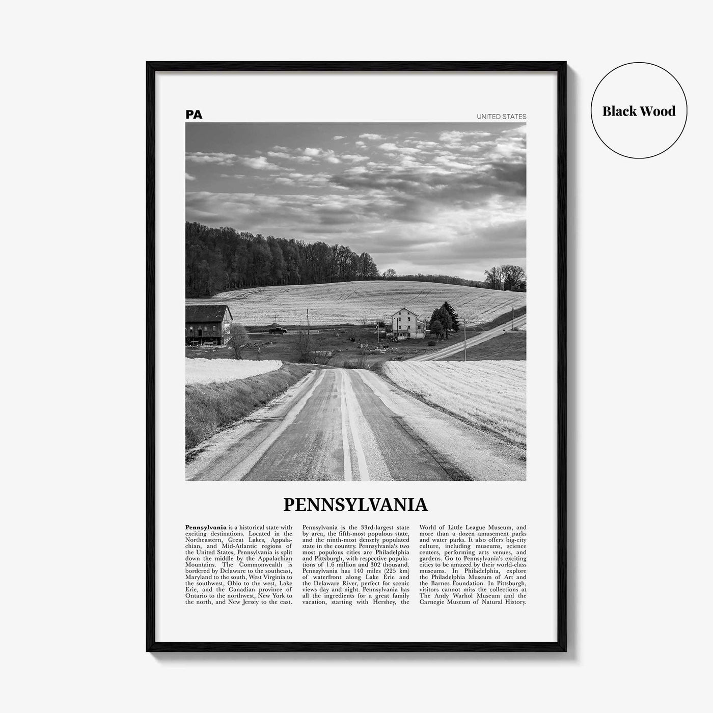 Pennsylvania Print Black and White No 1, Pennsylvania Art, Pennsylvania Poster, Pennsylvania Photo, Pennsylvania Décor, Pennsylvania Map