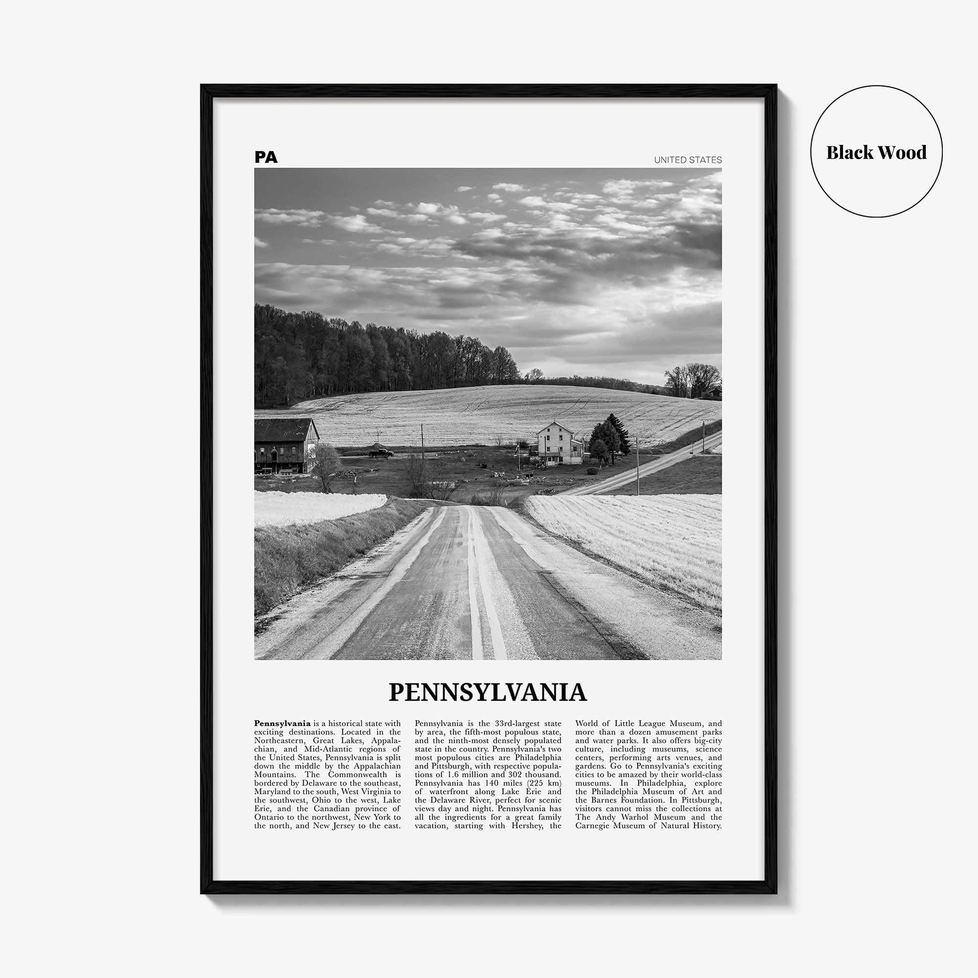 Pennsylvania Print Black and White No 1, Pennsylvania Art, Pennsylvania Poster, Pennsylvania Photo, Pennsylvania Décor, Pennsylvania Map