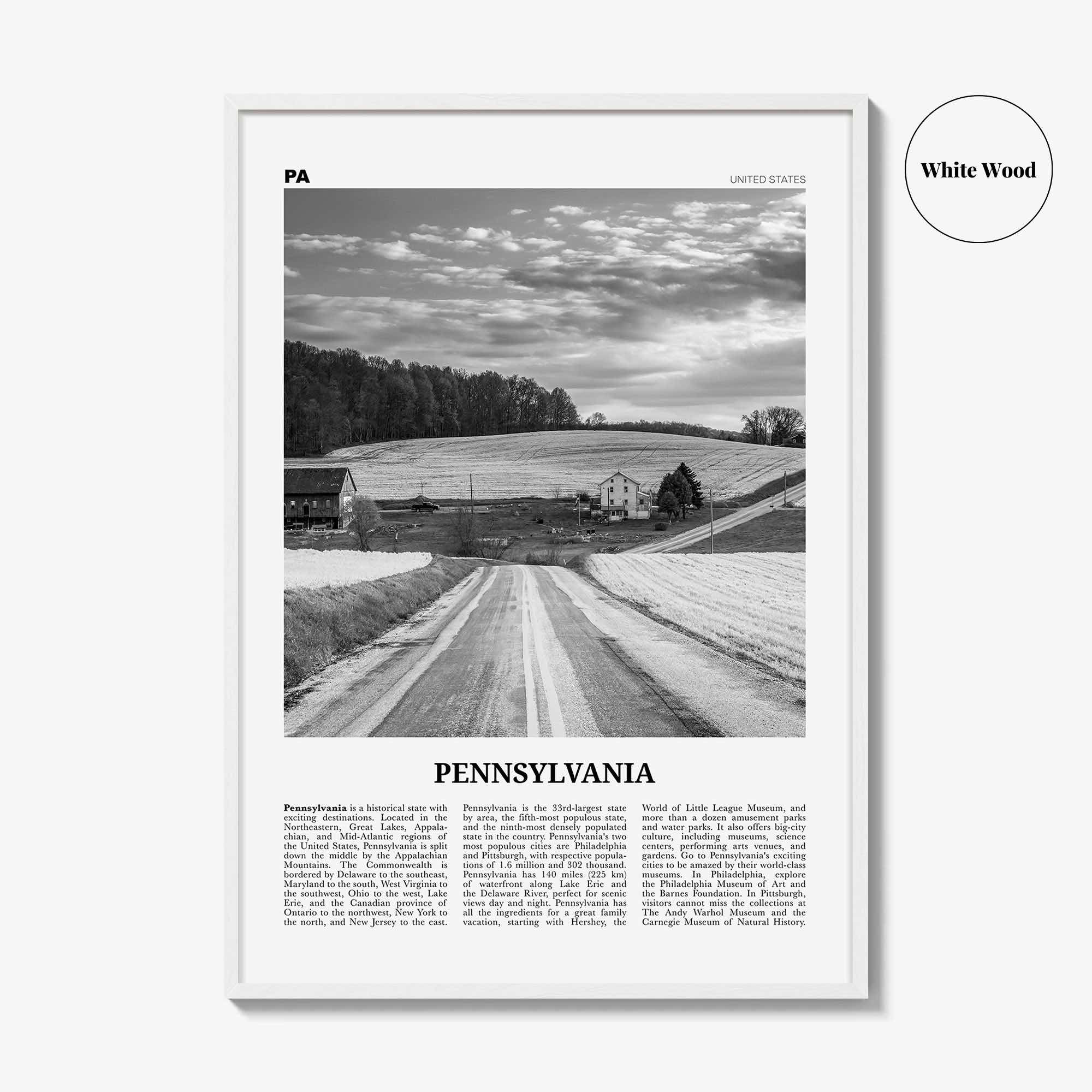 Pennsylvania Print Black and White No 1, Pennsylvania Art, Pennsylvania Poster, Pennsylvania Photo, Pennsylvania Décor, Pennsylvania Map