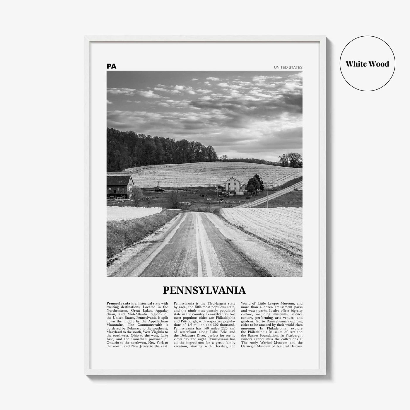 Pennsylvania Print Black and White No 1, Pennsylvania Art, Pennsylvania Poster, Pennsylvania Photo, Pennsylvania Décor, Pennsylvania Map