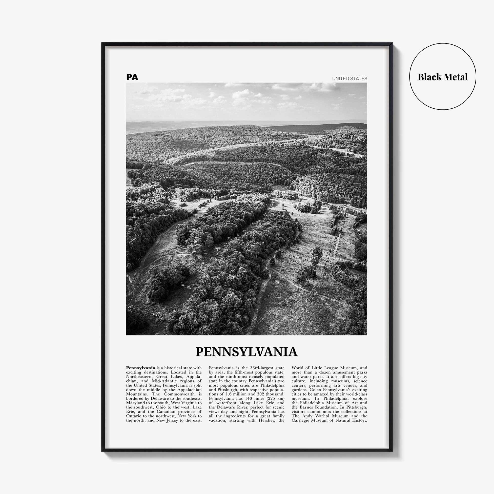 Pennsylvania Print Black and White No 2, Pennsylvania Wall Art, Pennsylvania Poster, Pennsylvania Photo, USA, United States, North America