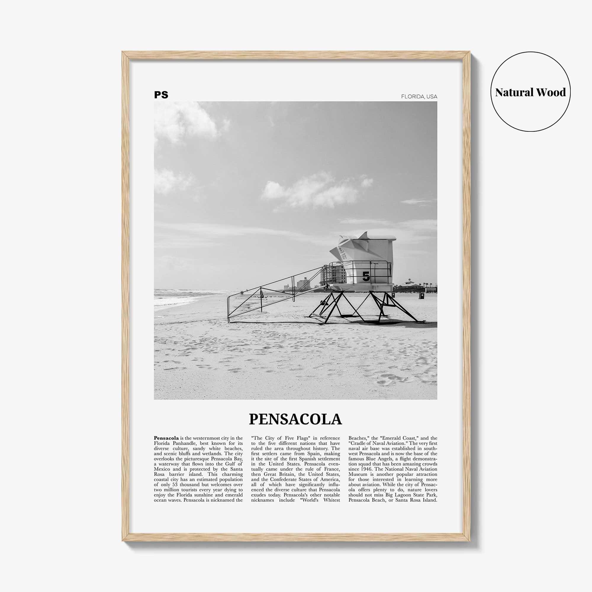 Pensacola Print Black and White No 1, Pensacola Wall Art, Pensacola Poster, Pensacola Photo, Pensacola Wall Décor, Florida, USA