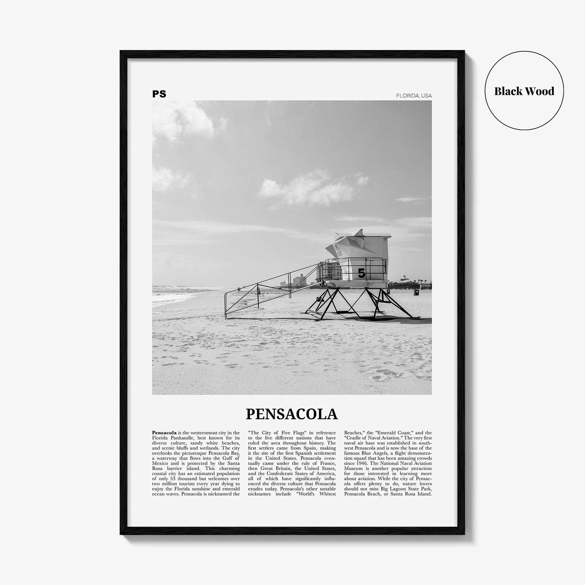 Pensacola Print Black and White No 1, Pensacola Wall Art, Pensacola Poster, Pensacola Photo, Pensacola Wall Décor, Florida, USA