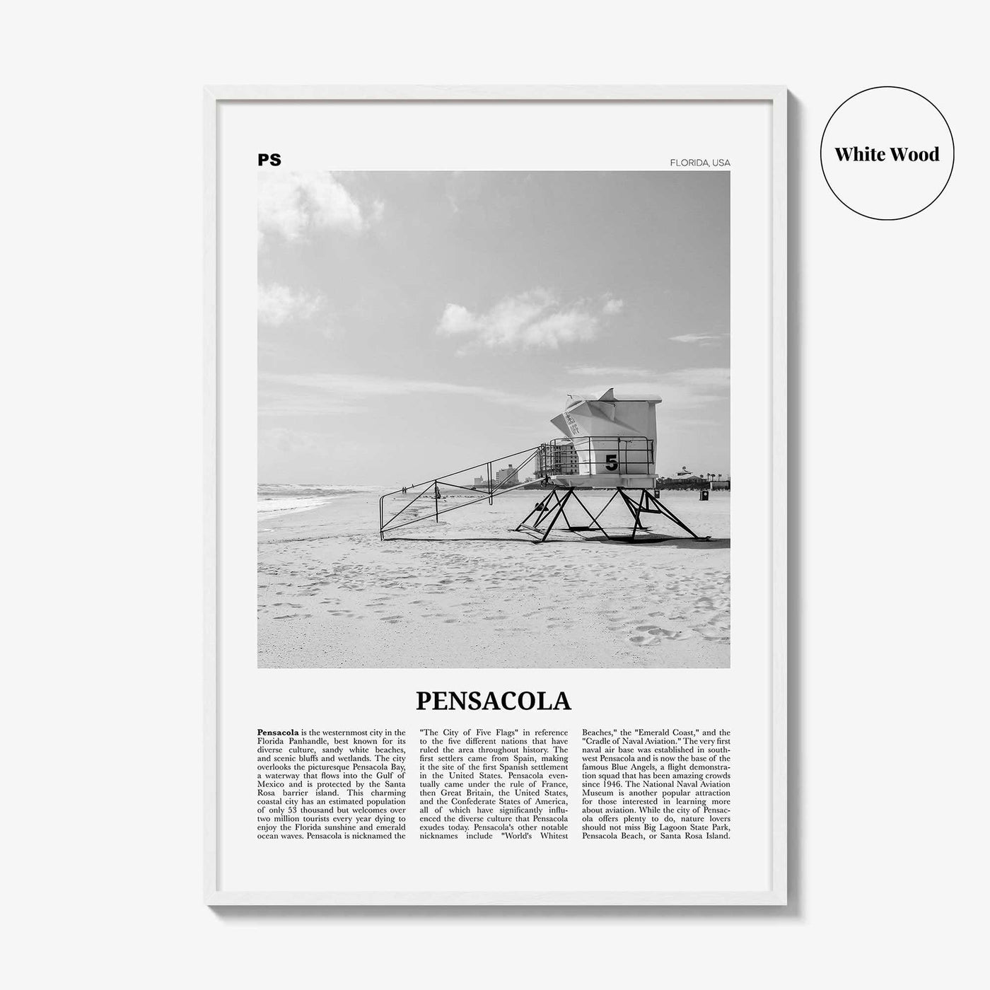 Pensacola Print Black and White No 1, Pensacola Wall Art, Pensacola Poster, Pensacola Photo, Pensacola Wall Décor, Florida, USA