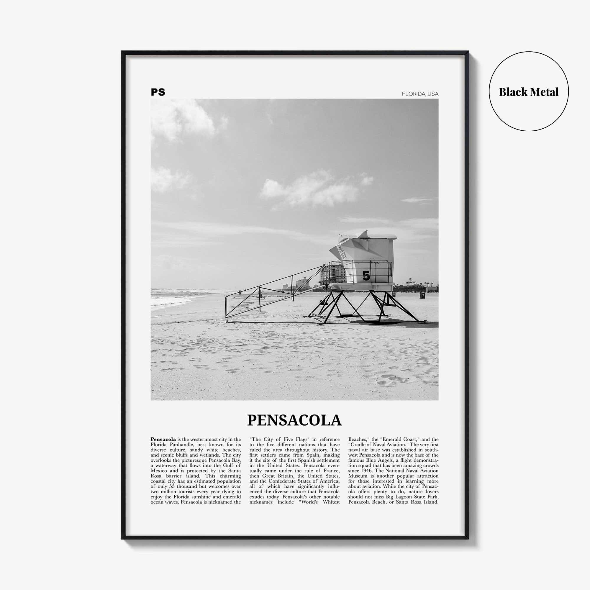 Pensacola Print Black and White No 1, Pensacola Wall Art, Pensacola Poster, Pensacola Photo, Pensacola Wall Décor, Florida, USA