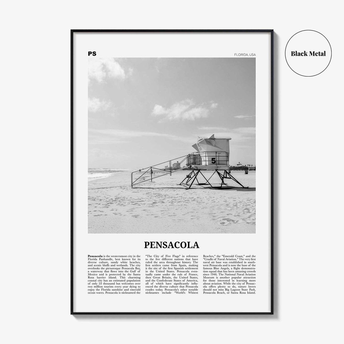 Pensacola Print Black and White No 1, Pensacola Wall Art, Pensacola Poster, Pensacola Photo, Pensacola Wall Décor, Florida, USA