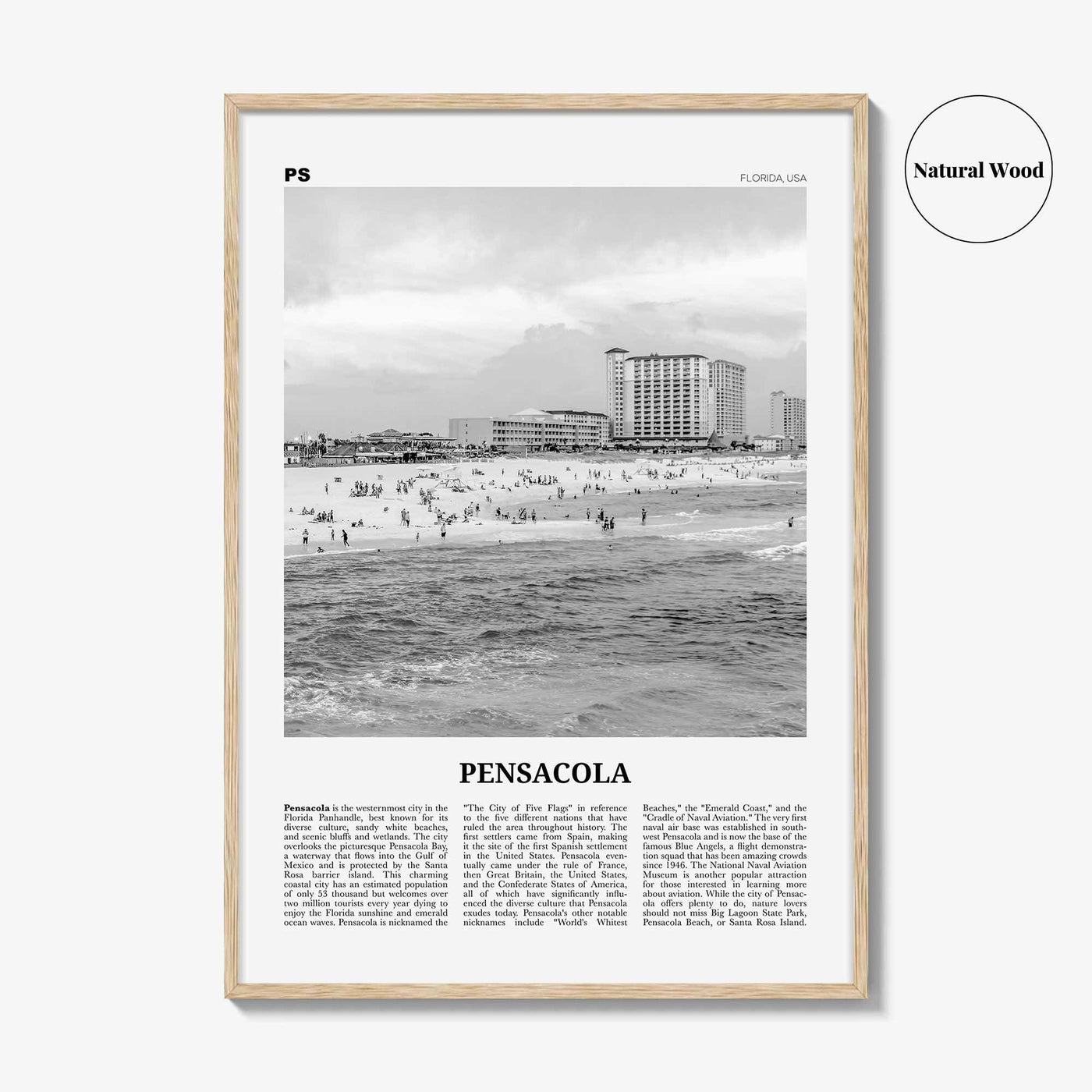 Pensacola Print Black and White No 2, Pensacola Wall Art, Pensacola Poster, Pensacola Photo, Pensacola Wall Décor, Florida, USA