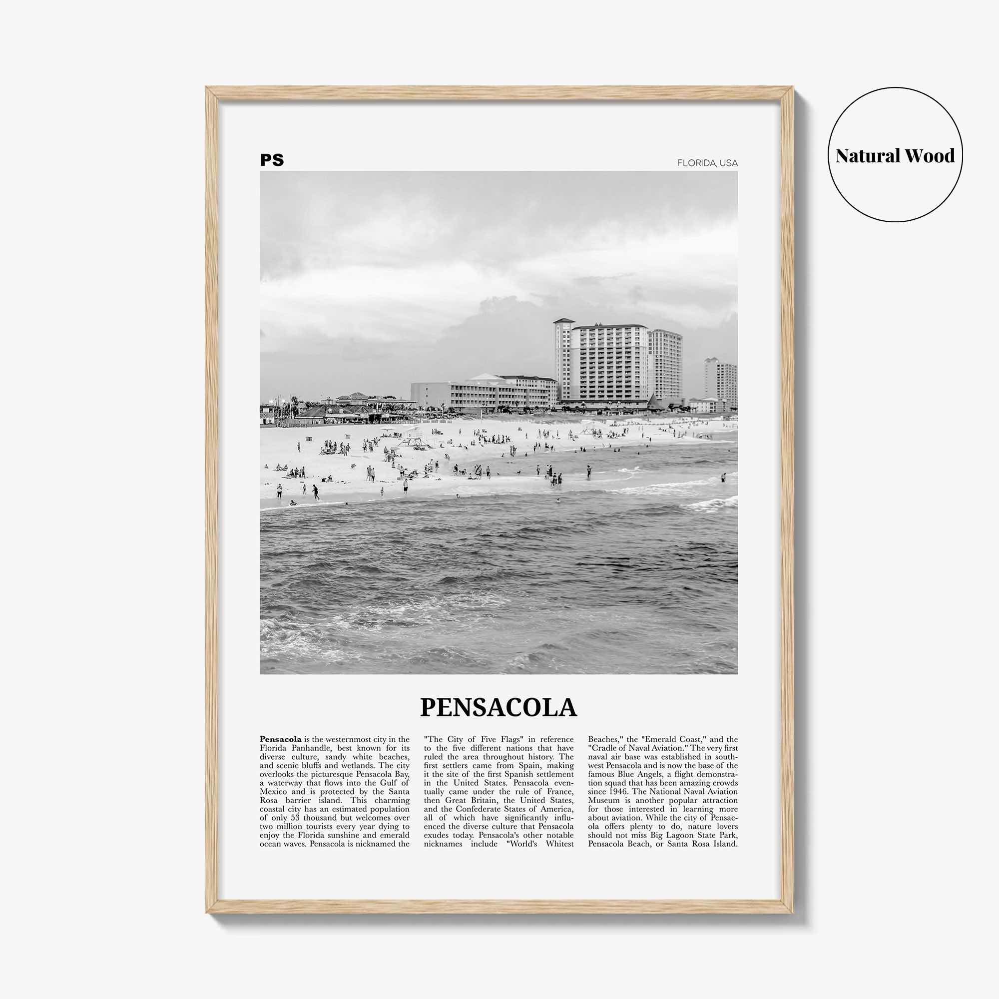 Pensacola Print Black and White No 2, Pensacola Wall Art, Pensacola Poster, Pensacola Photo, Pensacola Wall Décor, Florida, USA