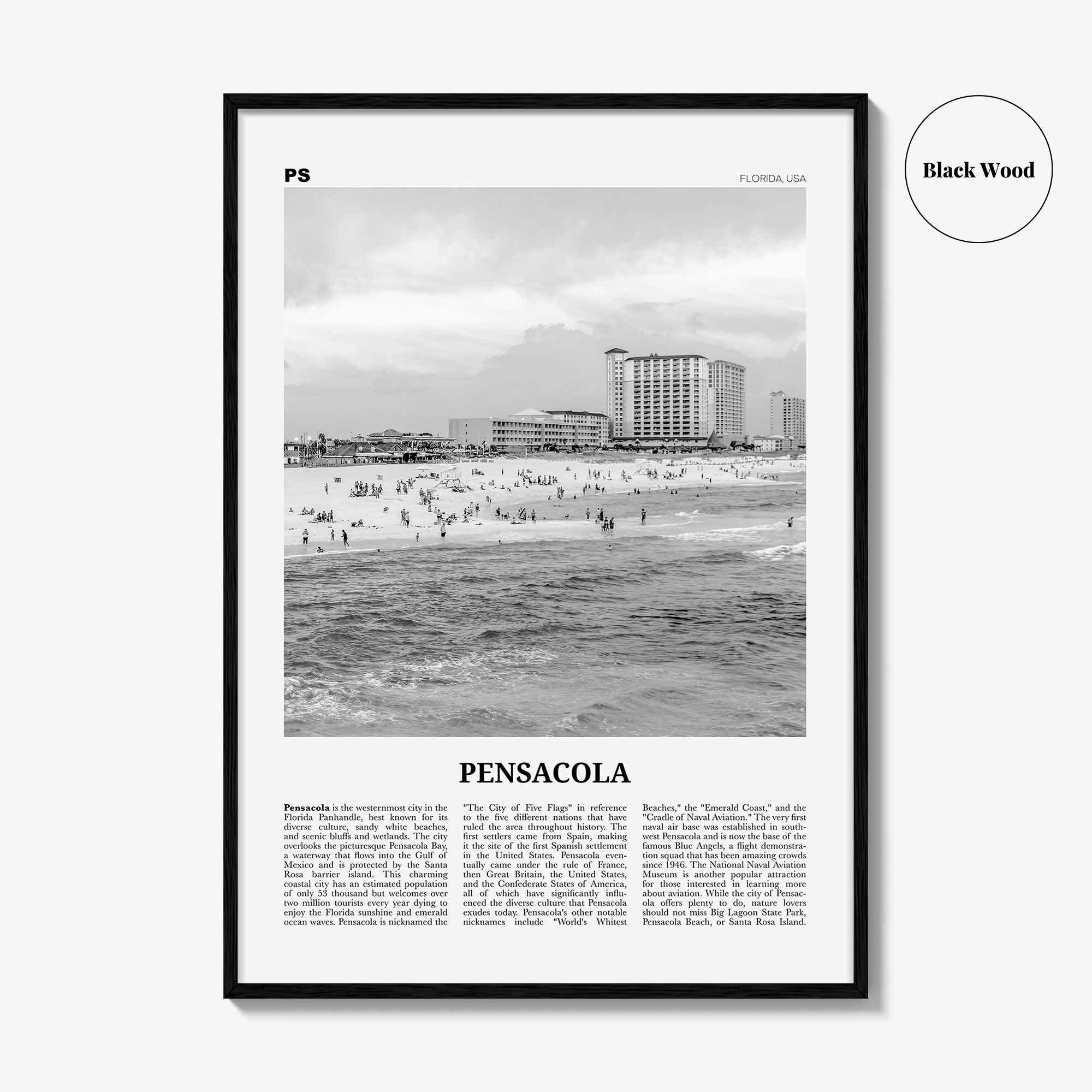 Pensacola Print Black and White No 2, Pensacola Wall Art, Pensacola Poster, Pensacola Photo, Pensacola Wall Décor, Florida, USA
