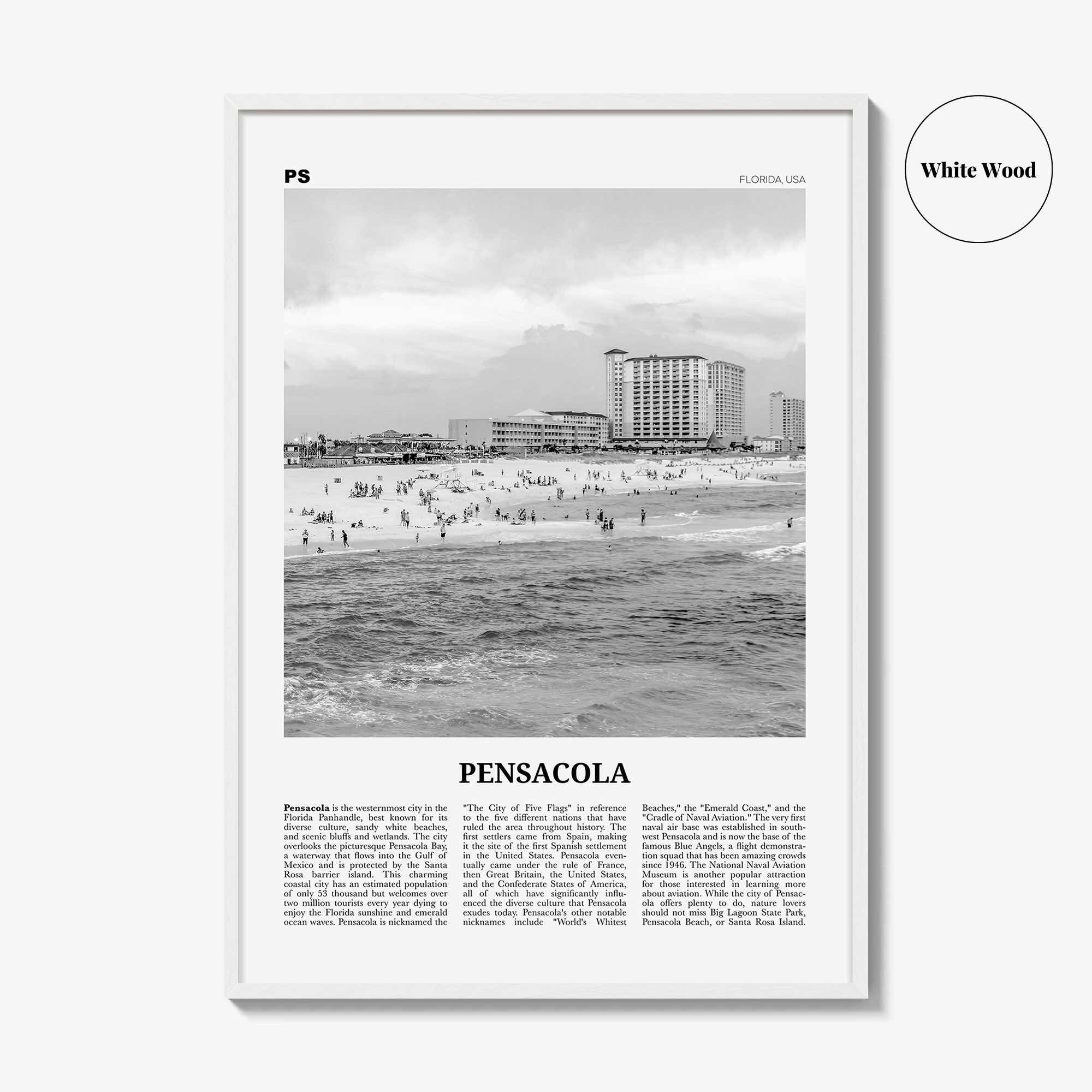 Pensacola Print Black and White No 2, Pensacola Wall Art, Pensacola Poster, Pensacola Photo, Pensacola Wall Décor, Florida, USA