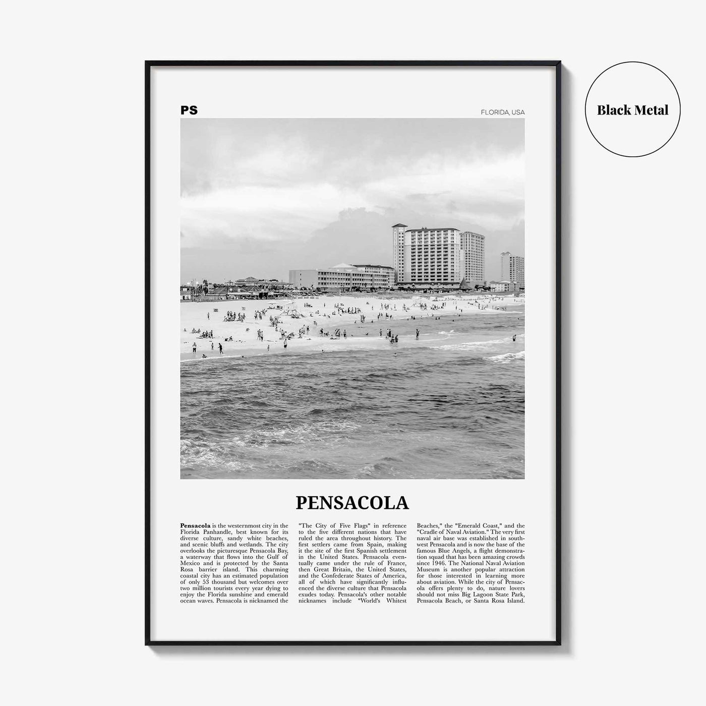 Pensacola Print Black and White No 2, Pensacola Wall Art, Pensacola Poster, Pensacola Photo, Pensacola Wall Décor, Florida, USA