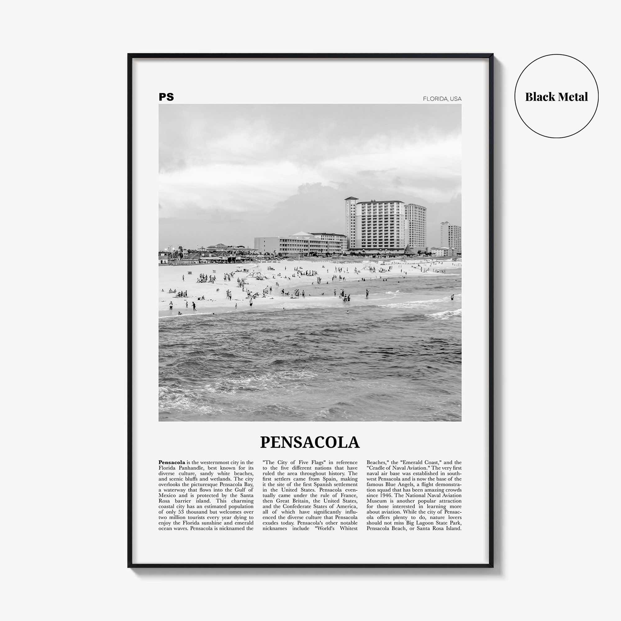 Pensacola Print Black and White No 2, Pensacola Wall Art, Pensacola Poster, Pensacola Photo, Pensacola Wall Décor, Florida, USA