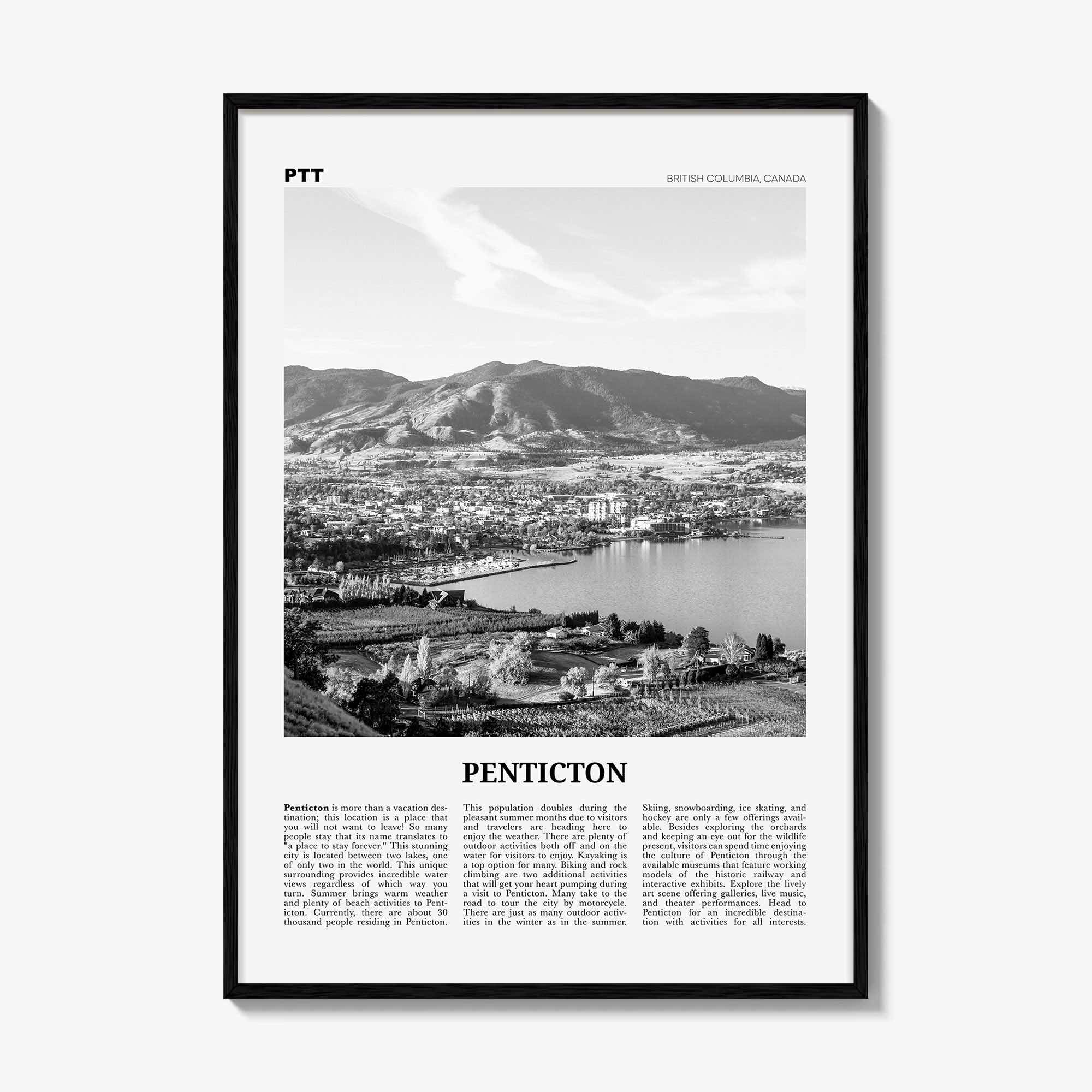 Penticton Print Black and White, Penticton Wall Art, Penticton Poster, Penticton Photo, Penticton Wall Décor, British Columbia, Canada