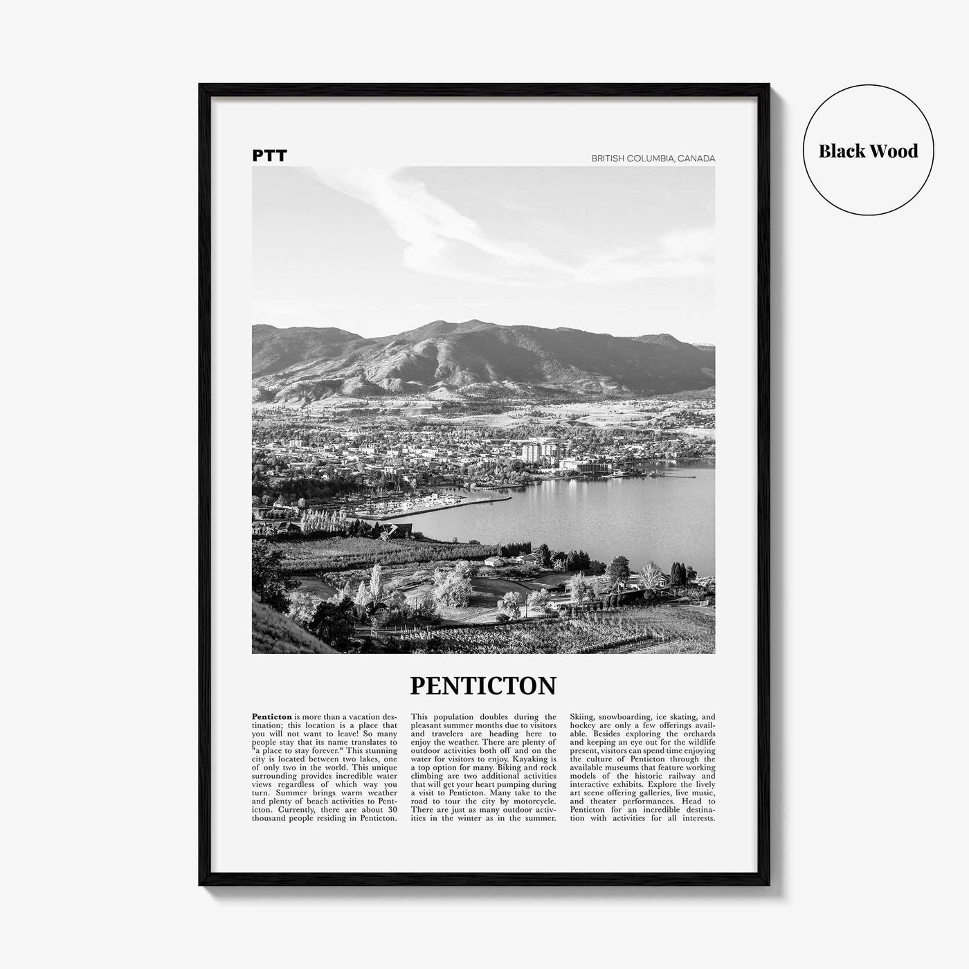 Penticton Print Black and White, Penticton Wall Art, Penticton Poster, Penticton Photo, Penticton Wall Décor, British Columbia, Canada