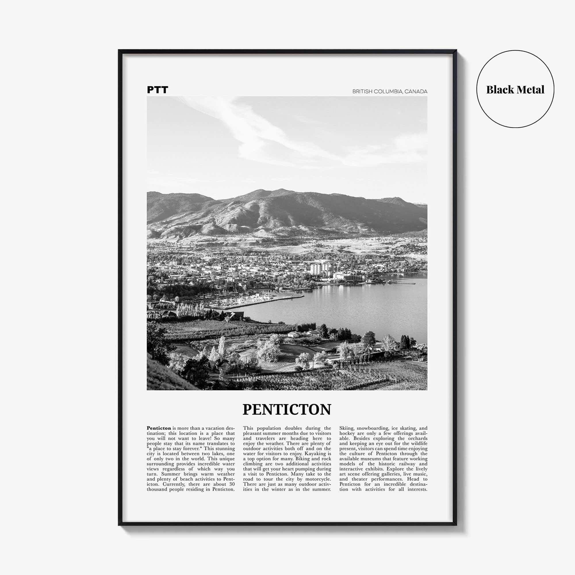 Penticton Print Black and White, Penticton Wall Art, Penticton Poster, Penticton Photo, Penticton Wall Décor, British Columbia, Canada