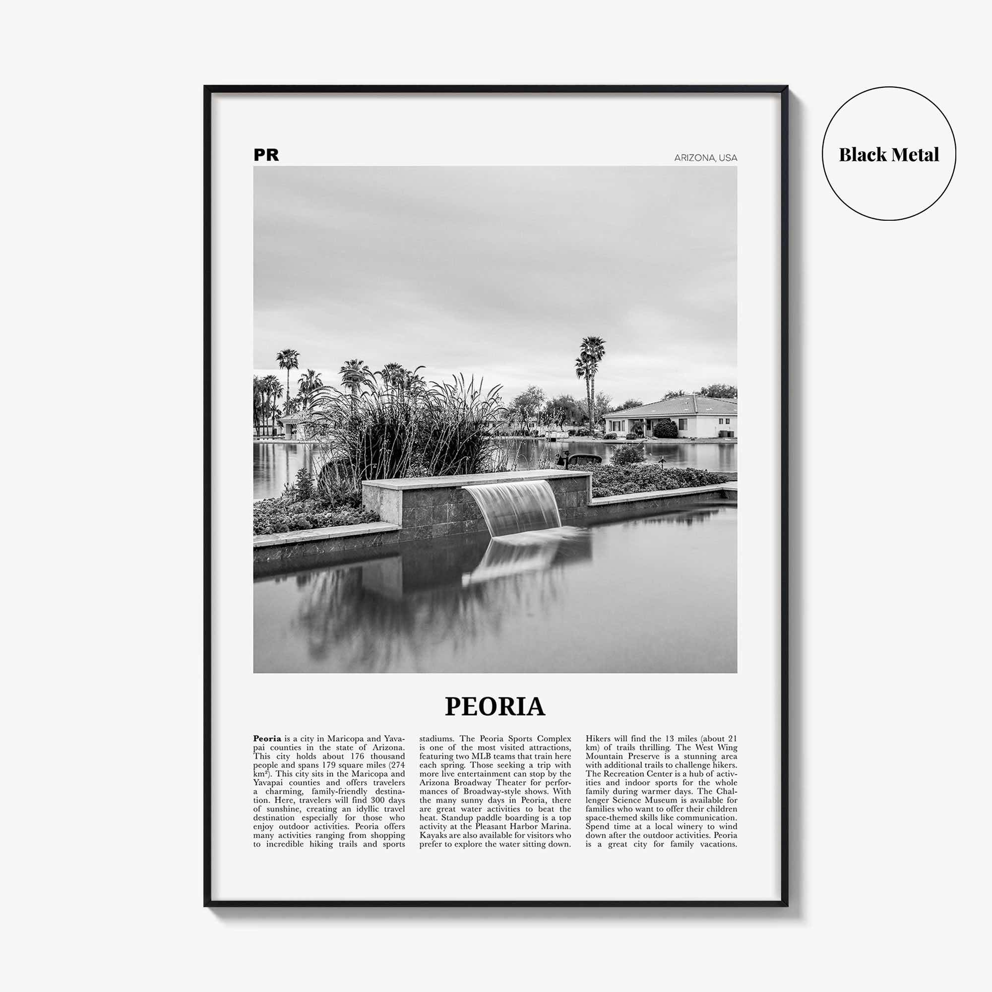 Peoria Print Black and White Arizona, Peoria Wall Art, Peoria Poster, Peoria Photo, Peoria Wall Décor, Peoria Map, USA