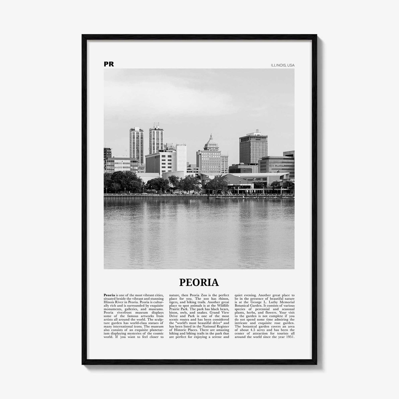 Peoria Print Black and White Illinois, Peoria Wall Art, Peoria Poster, Peoria Photo, Peoria Map, USA, United States